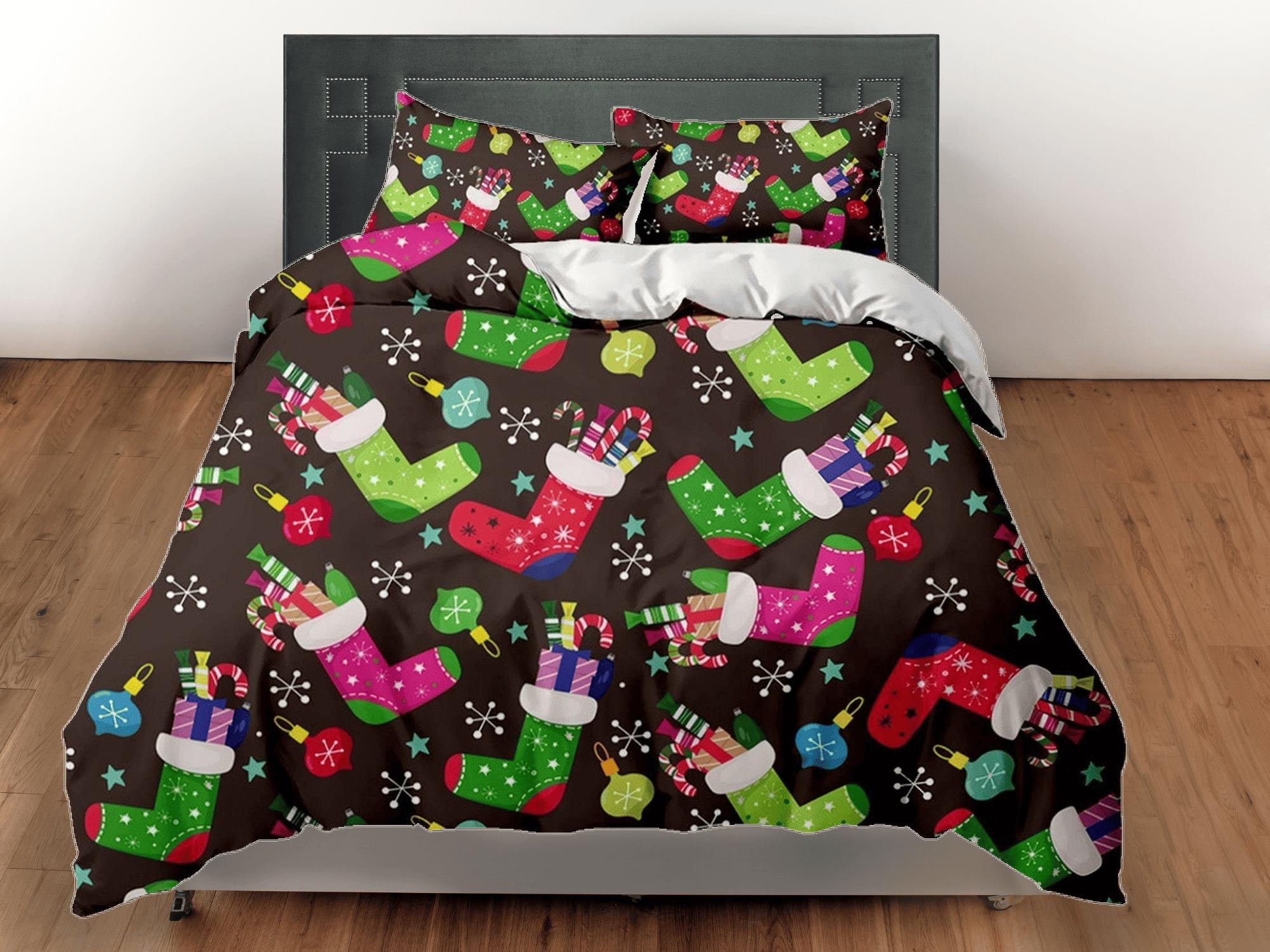 daintyduvet Santa Claus stocking stuffers Christmas bedding & pillowcase holiday gift duvet cover, toddler bedding baby Christmas farmhouse decor