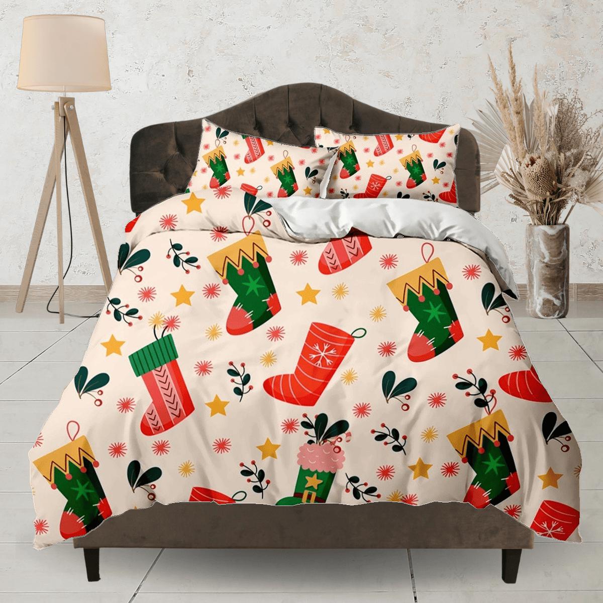 daintyduvet Santa Clause socks Christmas bedding & pillowcase holiday gift duvet cover king queen twin toddler bedding baby Christmas farmhouse decor