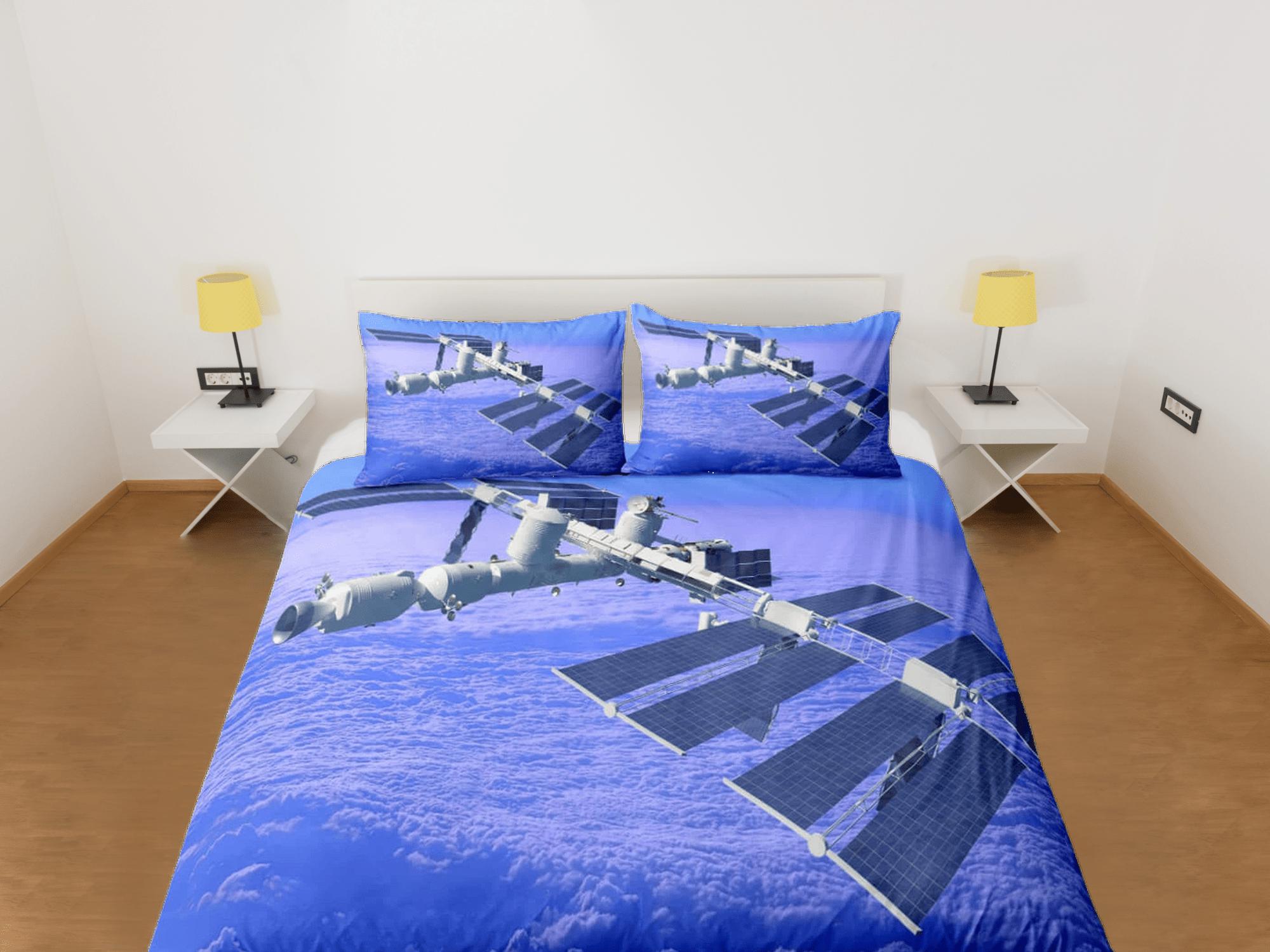 daintyduvet Satellite orbiting in the outer space bedding set full, galaxy duvet cover king, queen, dorm bedding, toddler bedding aesthetic duvet