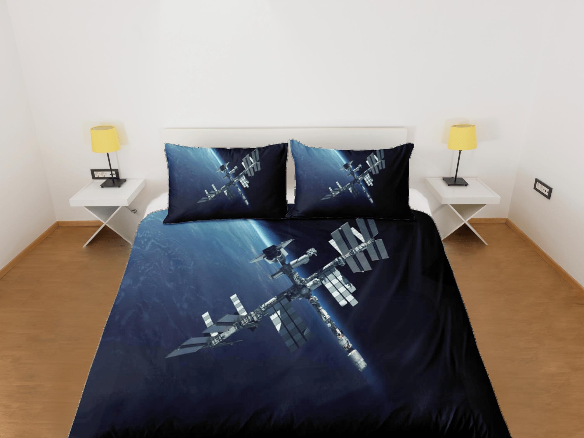 daintyduvet Satellite view galaxy bedding, 3D outer space bedding set full, cosmic duvet cover king, queen, dorm bedding, toddler bedding aesthetic