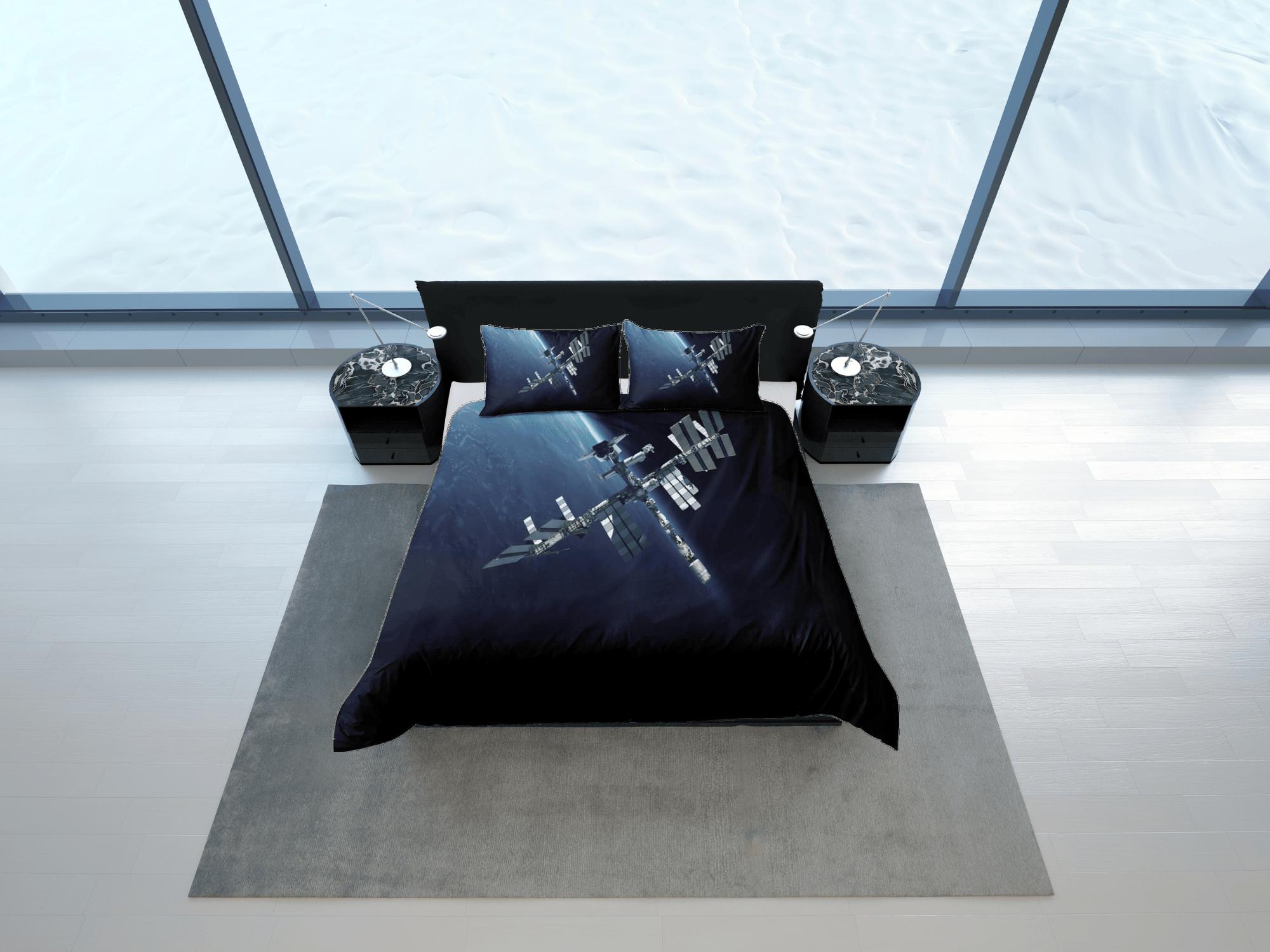 daintyduvet Satellite view galaxy bedding, 3D outer space bedding set full, cosmic duvet cover king, queen, dorm bedding, toddler bedding aesthetic