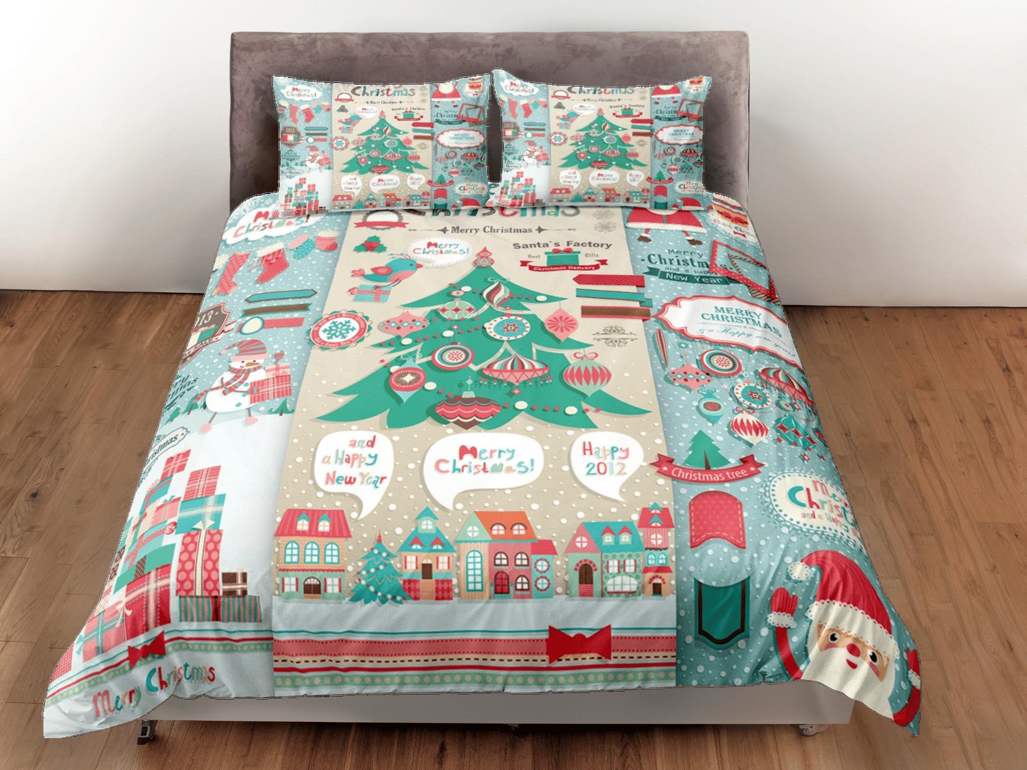 daintyduvet Scandinavian christmas city duvet cover set, christmas full size bedding & pillowcase, college bedding, crib toddler bedding, holiday gift