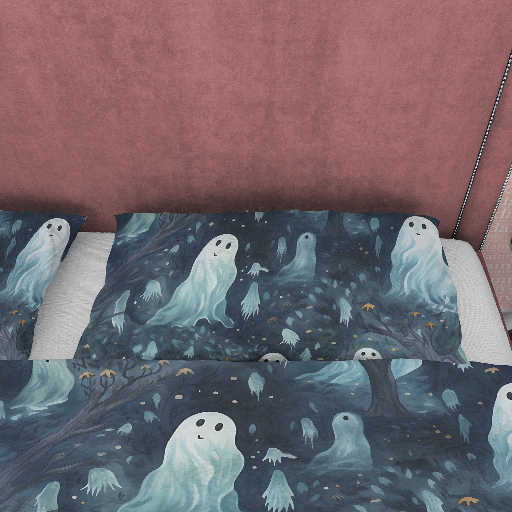 Scary Ghost Duvet Cover Set, Haunted Forest Bedding, Dark Spooky Blanket Cover Aesthetic Zipper Bedding, Halloween Night Room Decor