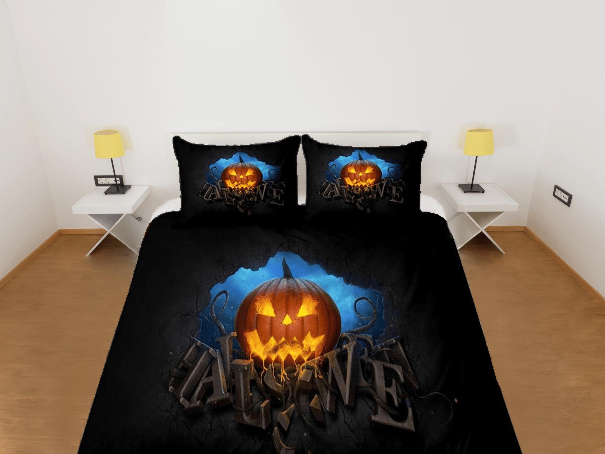 daintyduvet Scary pumpkin halloween bedding & pillowcase, gothic duvet cover, dorm bedding, goth decor toddler bedding, halloween gift