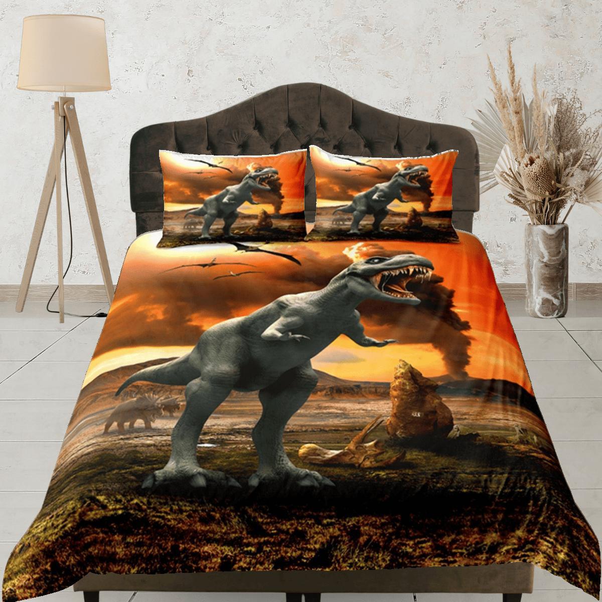 daintyduvet Sci-Fi Orange Duvet Cover Set Dinosaur Bedspread, Animal Dorm Bedding & Pillowcase