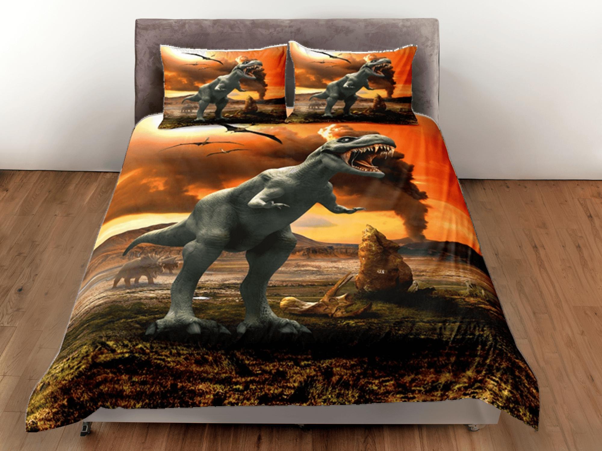 daintyduvet Sci-Fi Orange Duvet Cover Set Dinosaur Bedspread, Animal Dorm Bedding & Pillowcase