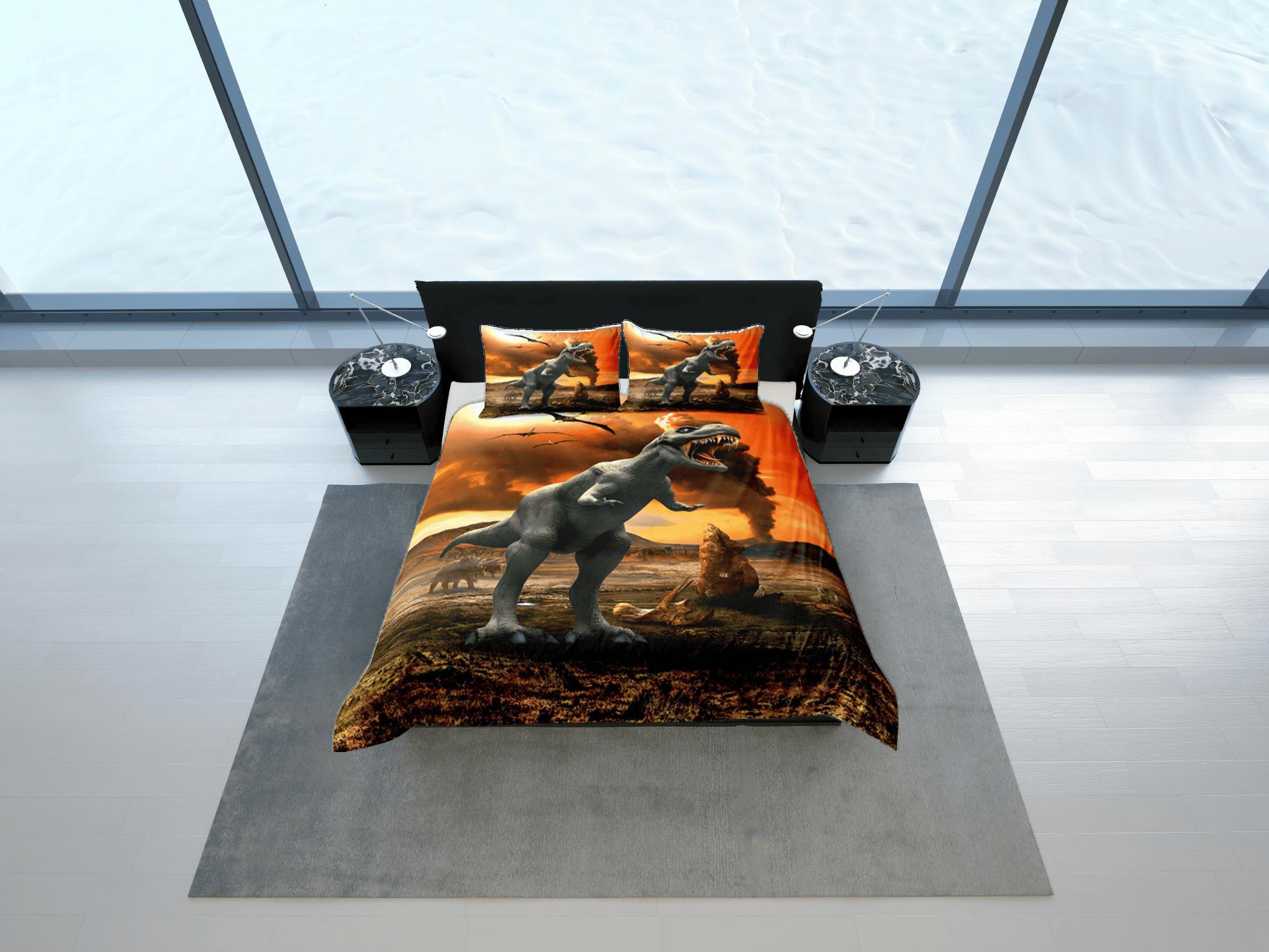 daintyduvet Sci-Fi Orange Duvet Cover Set Dinosaur Bedspread, Animal Dorm Bedding & Pillowcase