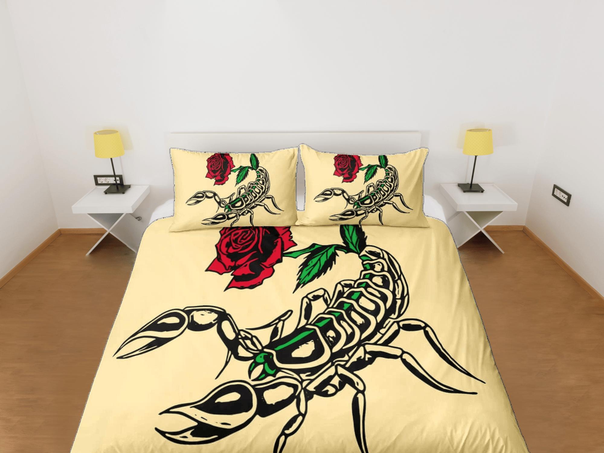 daintyduvet Scorpion beige duvet cover crustaceancore bedding set full queen king, scorpio zodiac astrology, gypsy bedspread, aesthetic room unisex gift