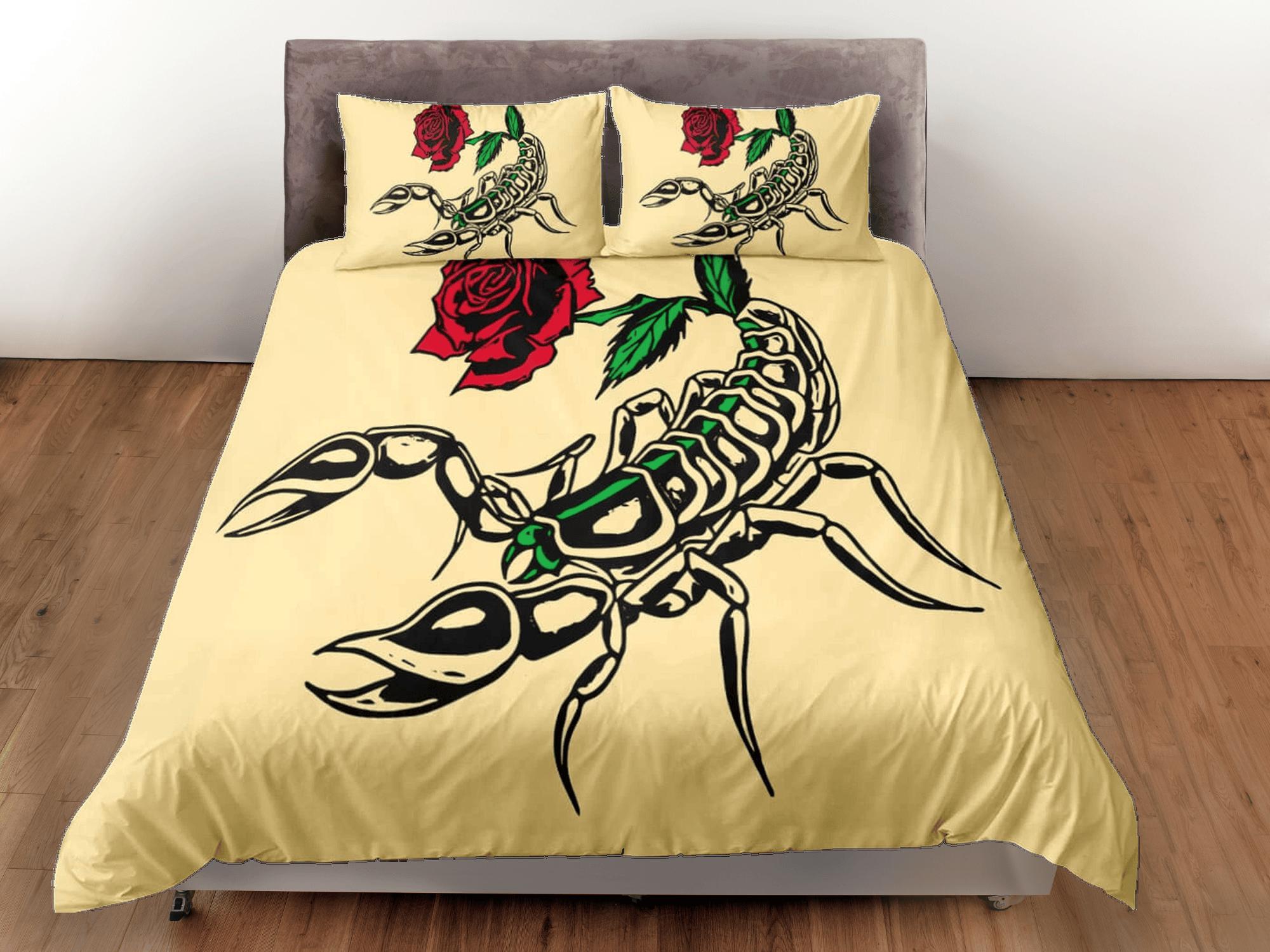 daintyduvet Scorpion beige duvet cover crustaceancore bedding set full queen king, scorpio zodiac astrology, gypsy bedspread, aesthetic room unisex gift