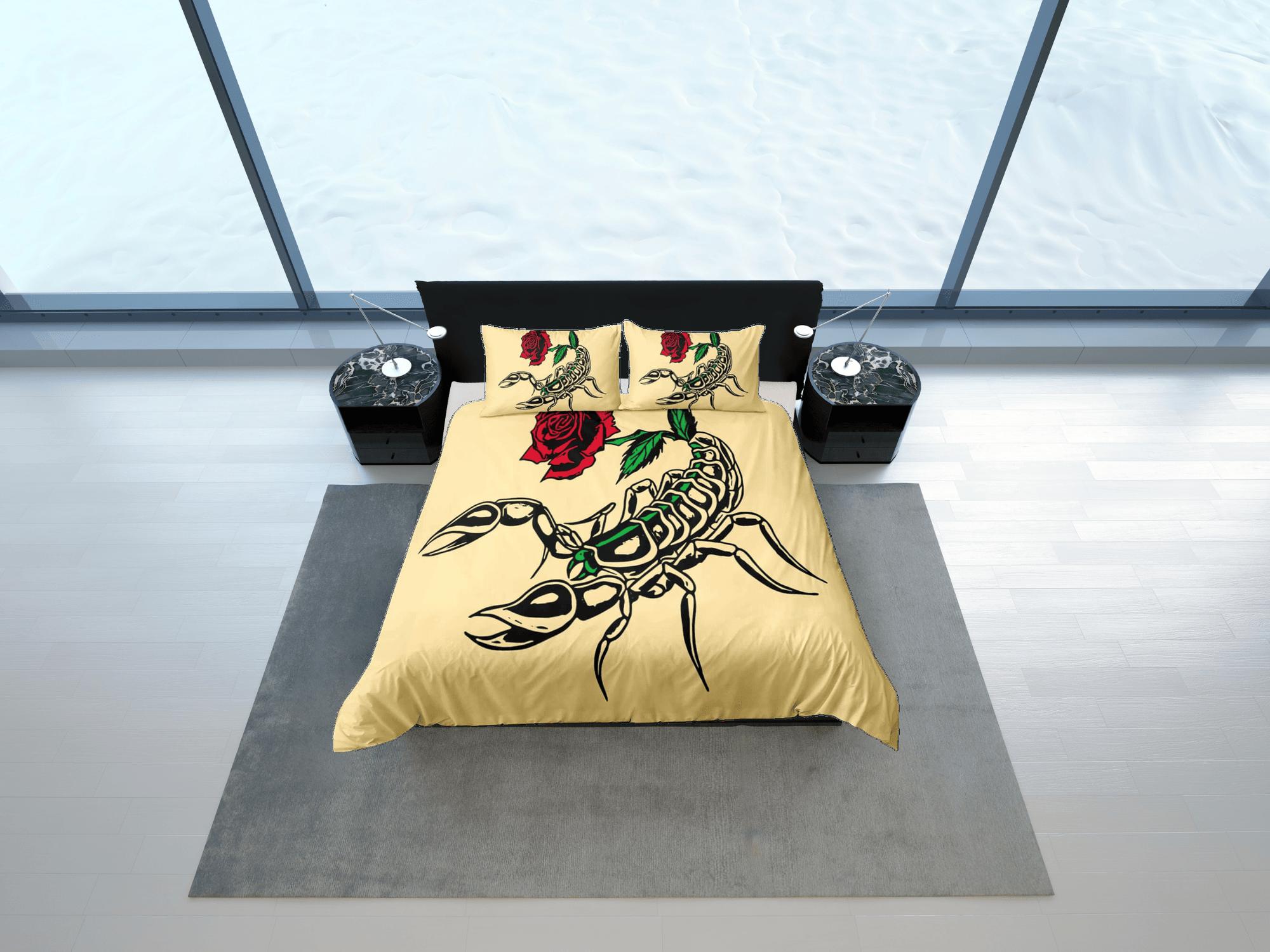 daintyduvet Scorpion beige duvet cover crustaceancore bedding set full queen king, scorpio zodiac astrology, gypsy bedspread, aesthetic room unisex gift