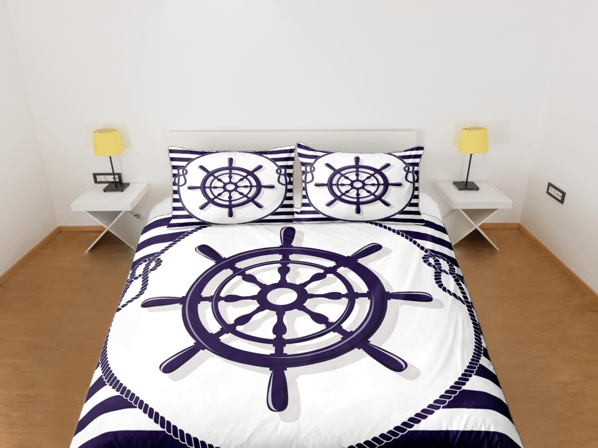 daintyduvet Sea wheel helm nautical duvet cover coastal grandma bedding set full queen king, aesthetic beach room decor, captain gift seaman helmsman