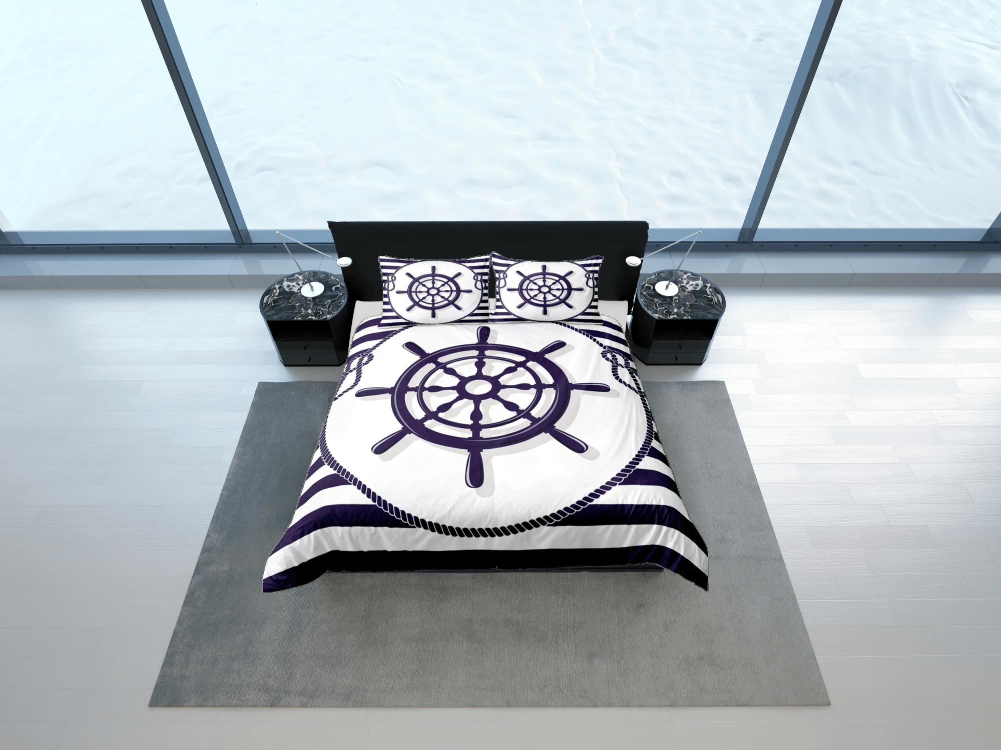 daintyduvet Sea wheel helm nautical duvet cover coastal grandma bedding set full queen king, aesthetic beach room decor, captain gift seaman helmsman