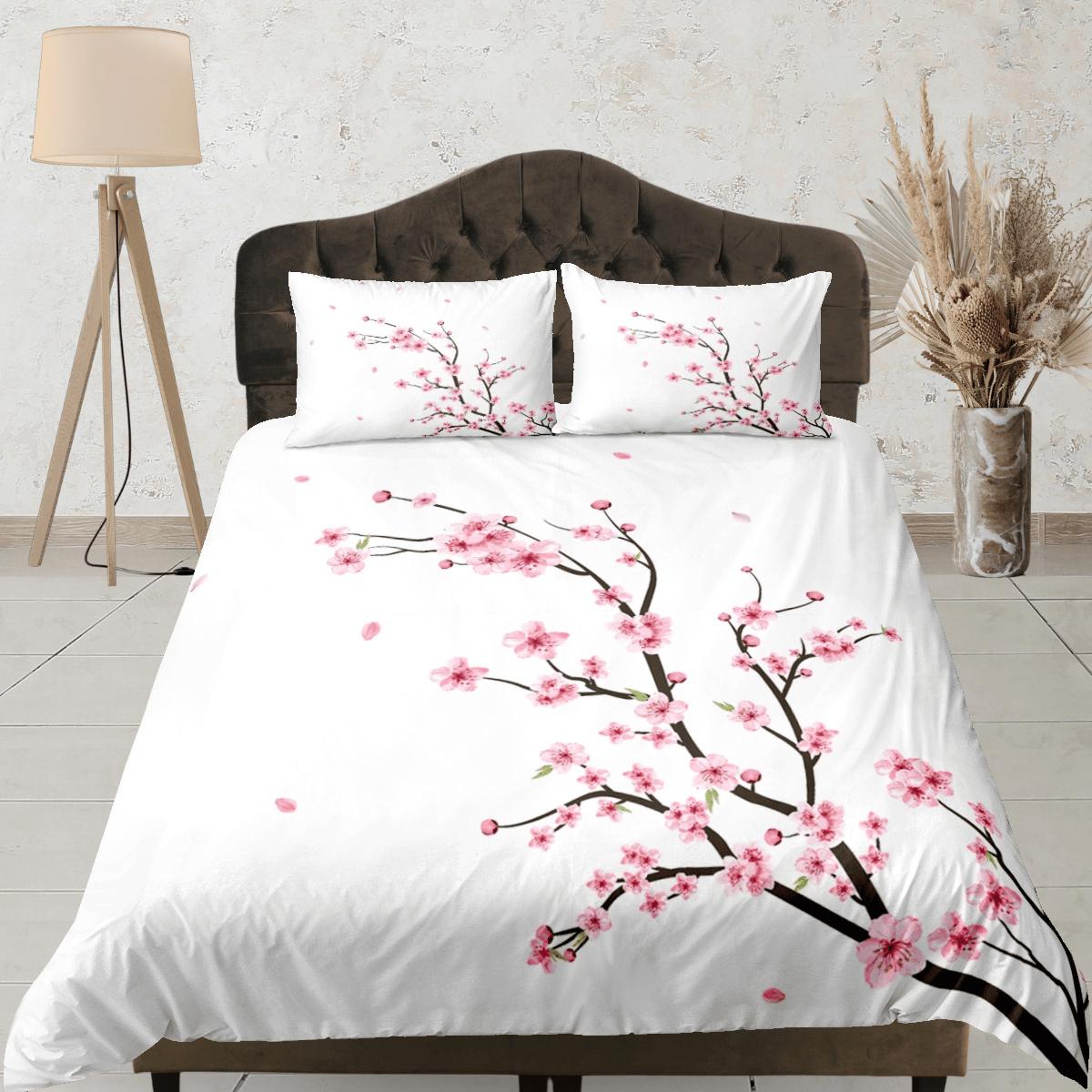 daintyduvet Simple cherry blossom bedding floral prints white duvet cover queen, king, boho bedding designer bedspread full size bedding aesthetic
