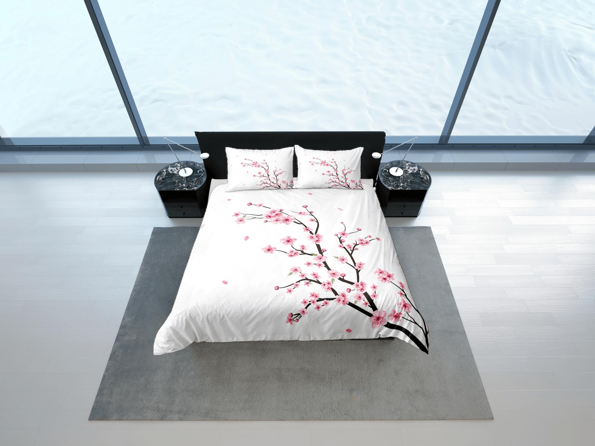 daintyduvet Simple cherry blossom bedding floral prints white duvet cover queen, king, boho bedding designer bedspread full size bedding aesthetic