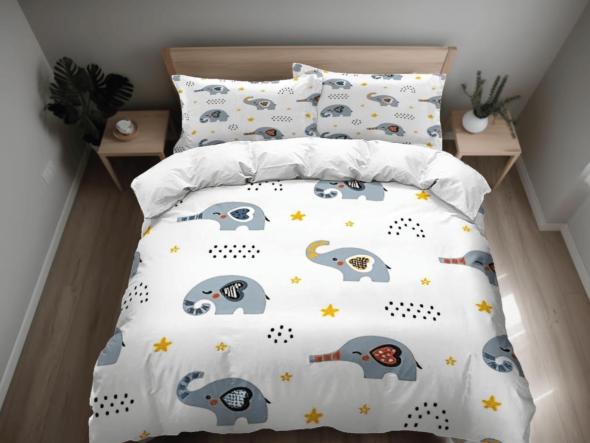 daintyduvet Simple elephant bedding cute duvet cover set, kids bedding full, nursery bed decor, elephant baby shower, toddler bedding