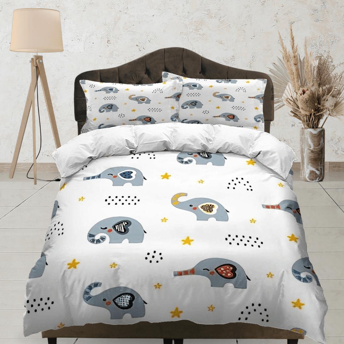 daintyduvet Simple elephant bedding cute duvet cover set, kids bedding full, nursery bed decor, elephant baby shower, toddler bedding