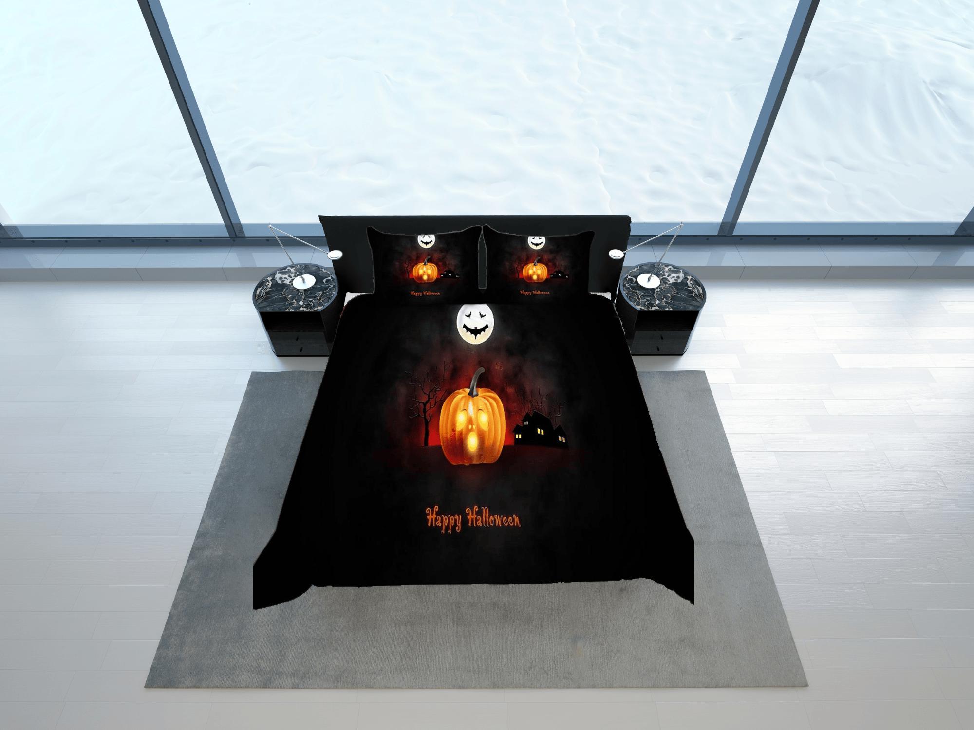 daintyduvet Skull and pumpkin halloween bedding & pillowcase, black duvet cover, dorm bedding, halloween decor, halloween gift, toddler bedding