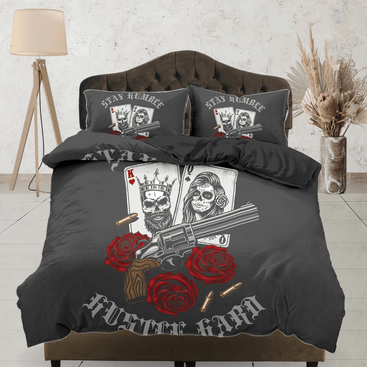 daintyduvet Skull Guns Roses Black Duvet Cover Set Gangster Bedspread Dorm Bedding, Pillowcase Comforter Cover