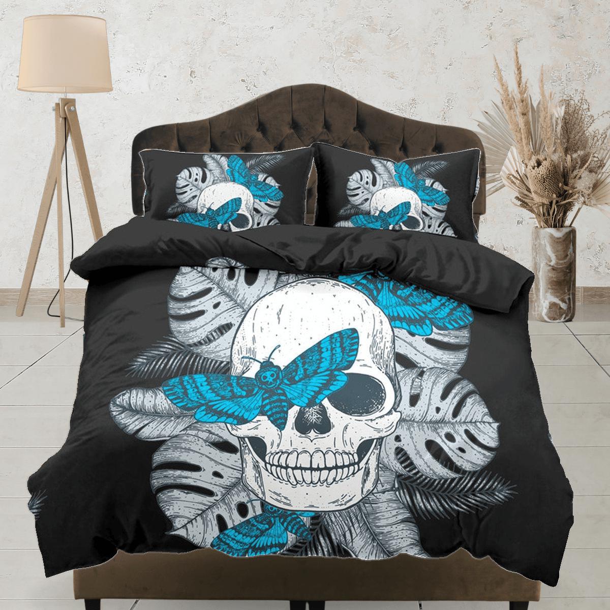 daintyduvet Skull & Moth Black Duvet Cover Set Bedspread, Dorm Bedding with Pillowcase