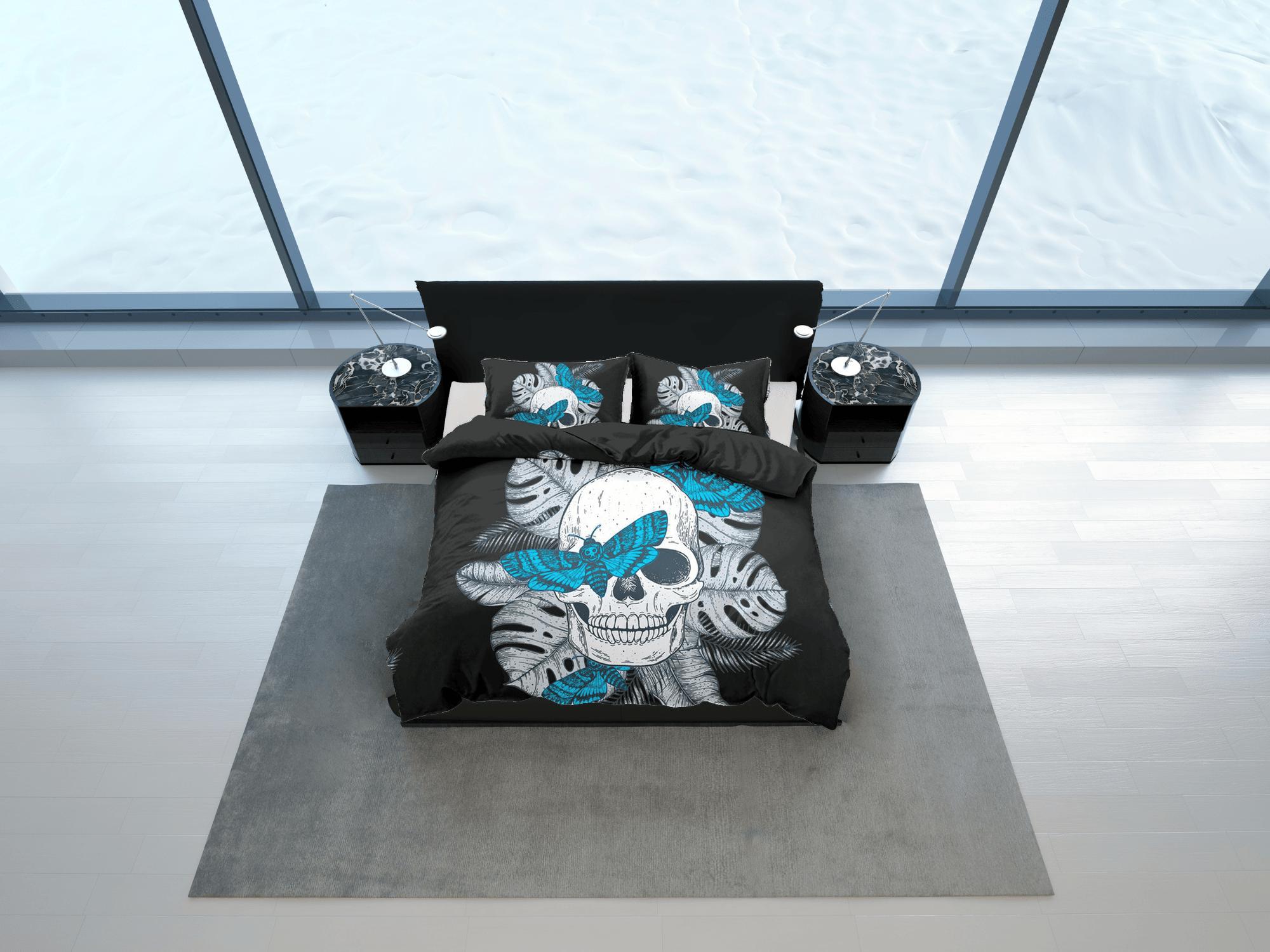 daintyduvet Skull & Moth Black Duvet Cover Set Bedspread, Dorm Bedding with Pillowcase