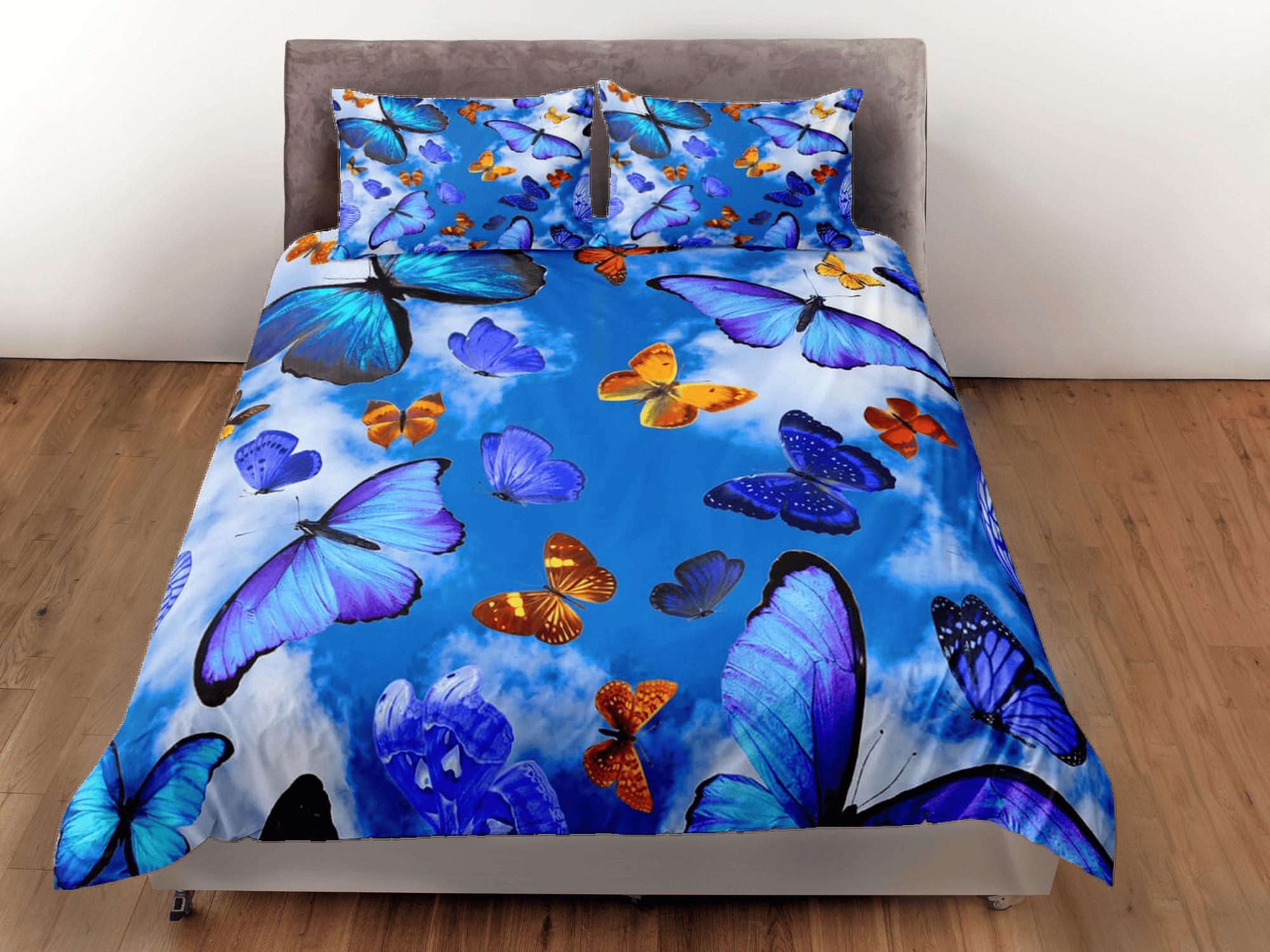 daintyduvet Sky blue butterfly bedding boho chic aesthetic duvet cover, dorm bedding full size adult duvet king queen twin, nursery toddler bedding