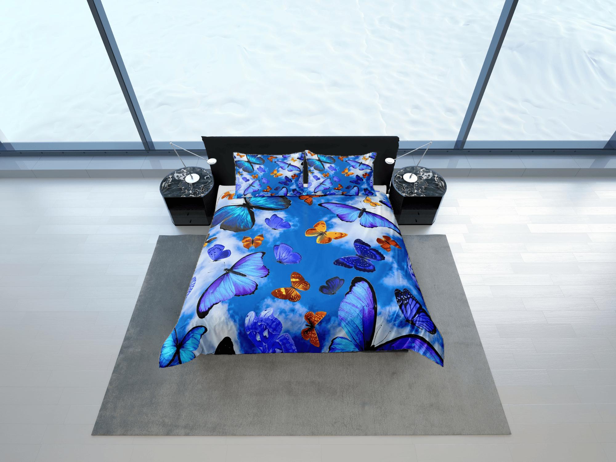 daintyduvet Sky blue butterfly bedding boho chic aesthetic duvet cover, dorm bedding full size adult duvet king queen twin, nursery toddler bedding