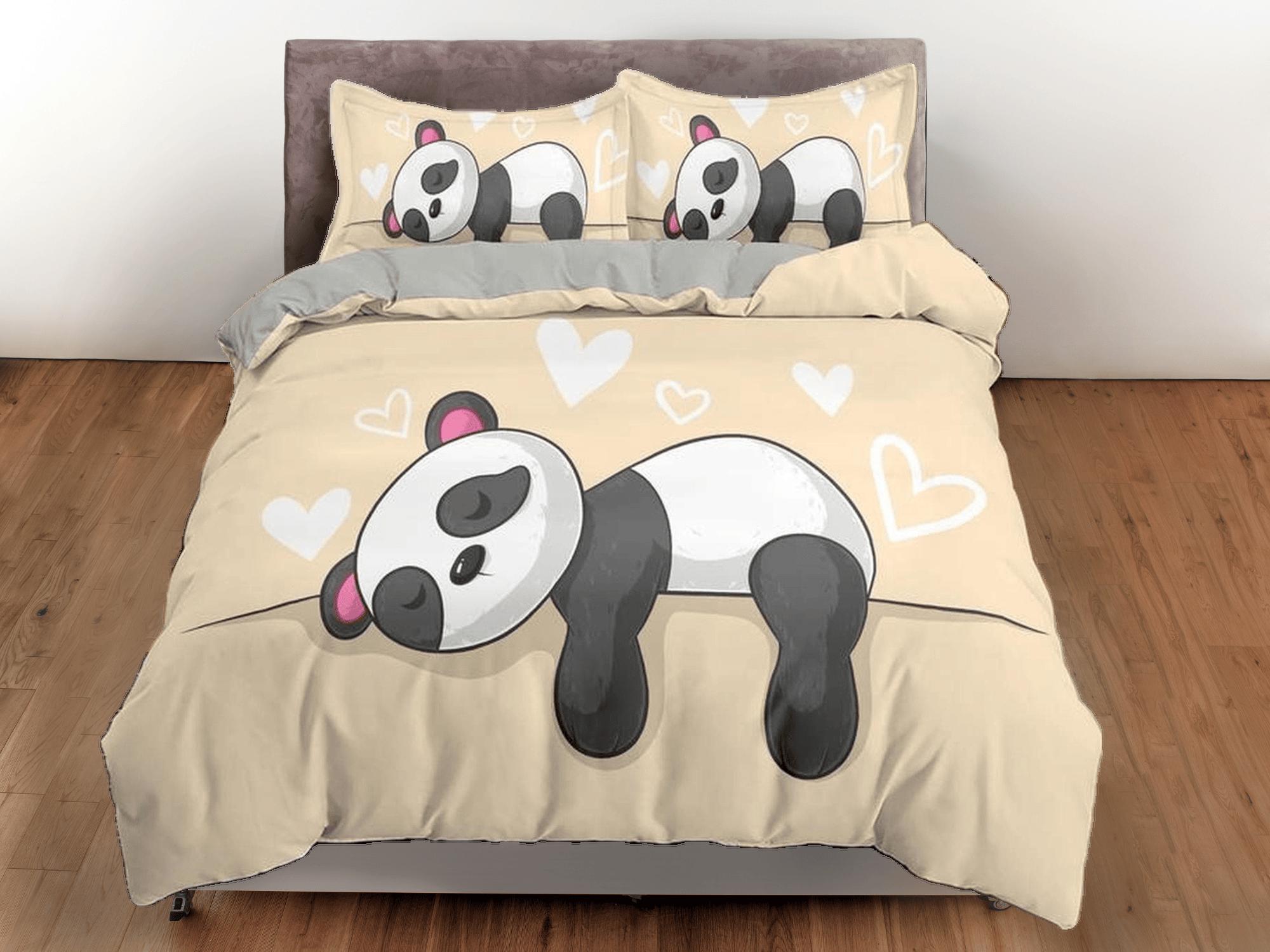 daintyduvet Sleeping panda yellow duvet cover kids, bedding set full, king, queen, dorm bedding, toddler bedding, aesthetic bedspread, panda lovers gift