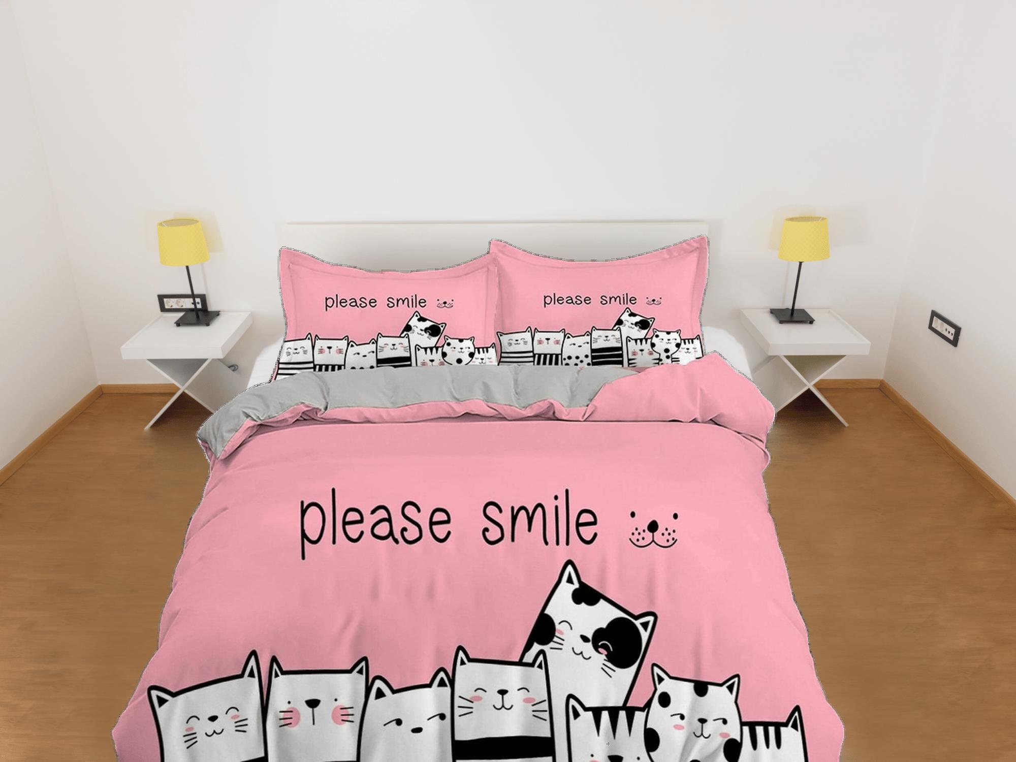 daintyduvet Smile cat bedding, toddler bedding, kids duvet cover set, gift for cat lovers, baby bedding, baby shower gift, pink bedding
