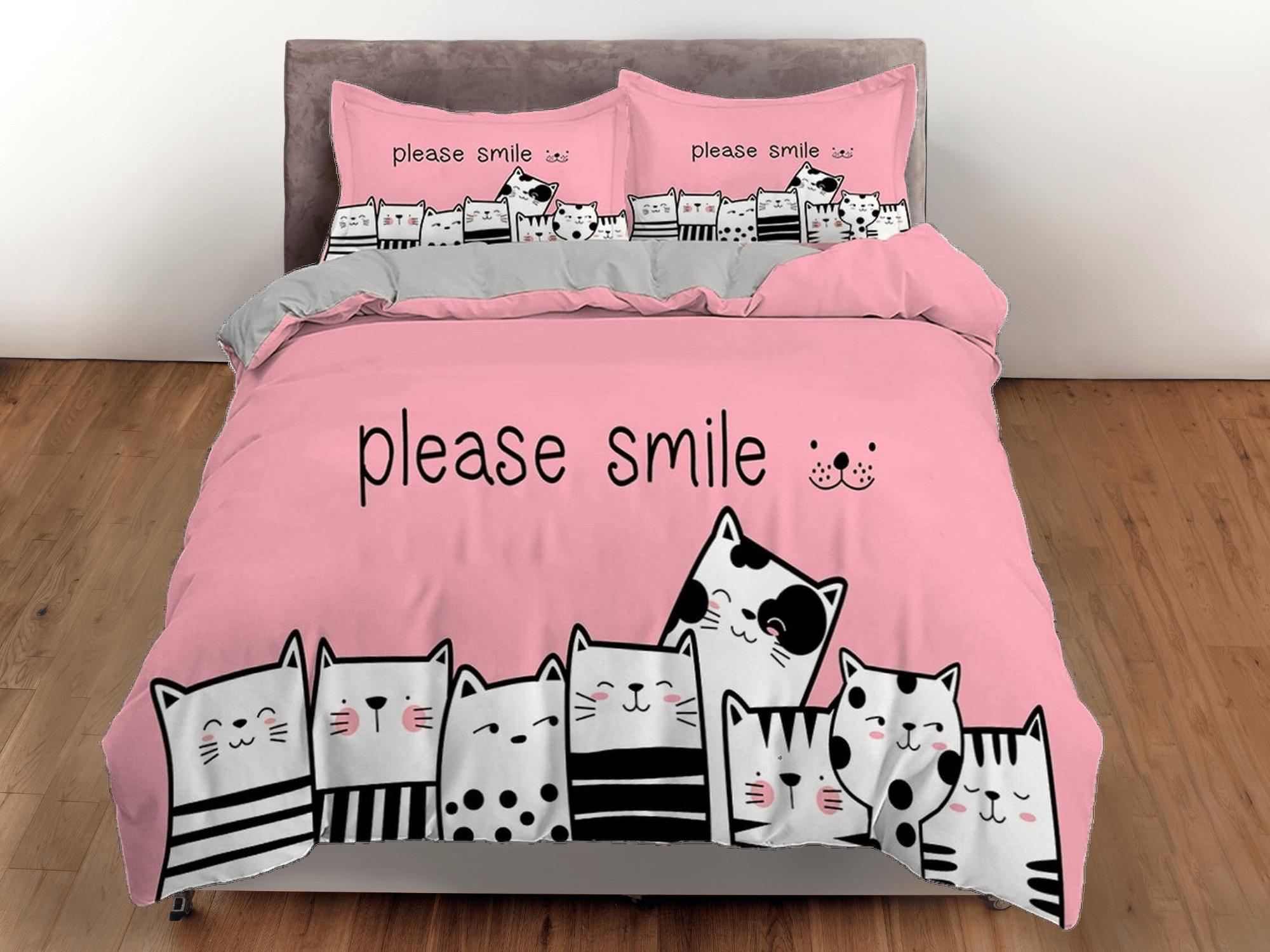 daintyduvet Smile cat bedding, toddler bedding, kids duvet cover set, gift for cat lovers, baby bedding, baby shower gift, pink bedding