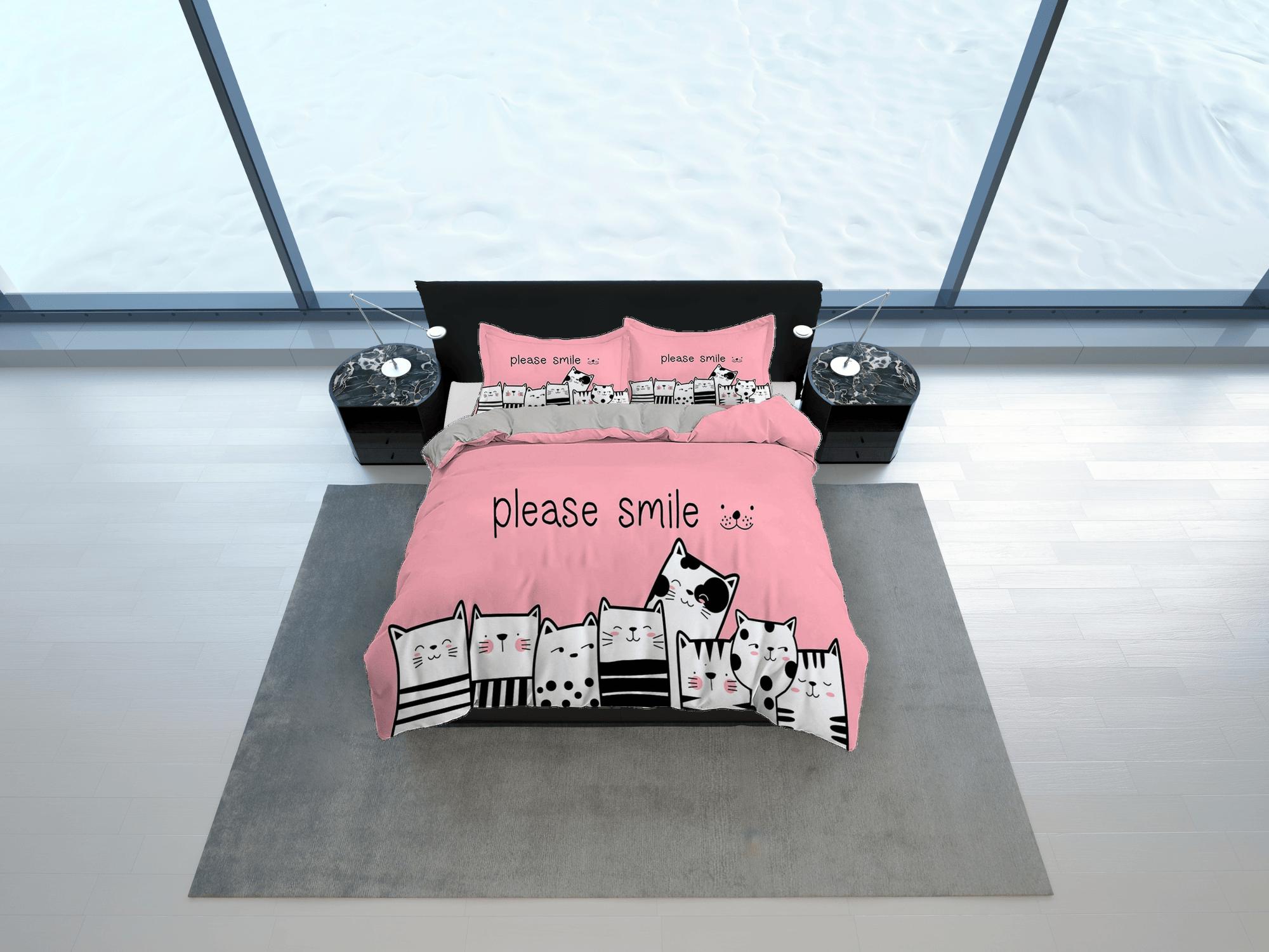 daintyduvet Smile cat bedding, toddler bedding, kids duvet cover set, gift for cat lovers, baby bedding, baby shower gift, pink bedding