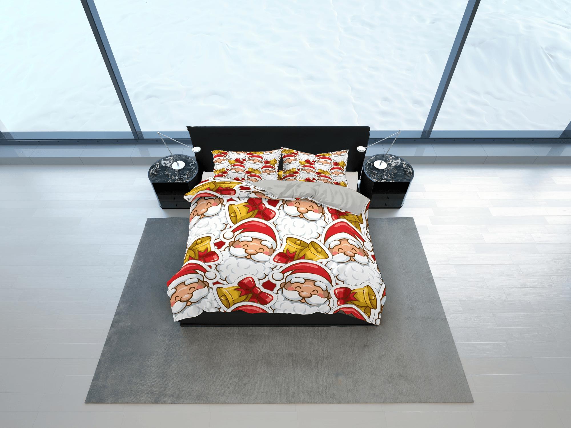 daintyduvet Smiling Santa Claus faces Christmas bedding & pillowcase holiday gift duvet cover king queen toddler bedding baby Christmas farmhouse decor