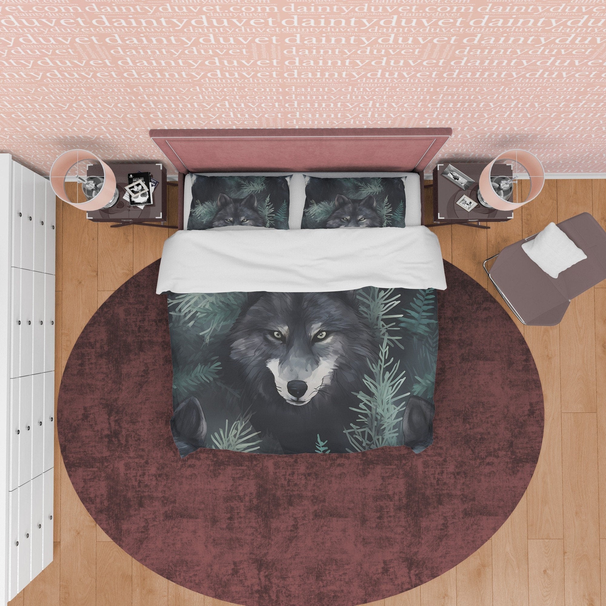 Sneaking Wolf Duvet Cover Set, Halloween Gray Room Decor Aesthetic Zipper Bedding, Fierce Animal Blanket Cover, Scary Forest Bed Cover