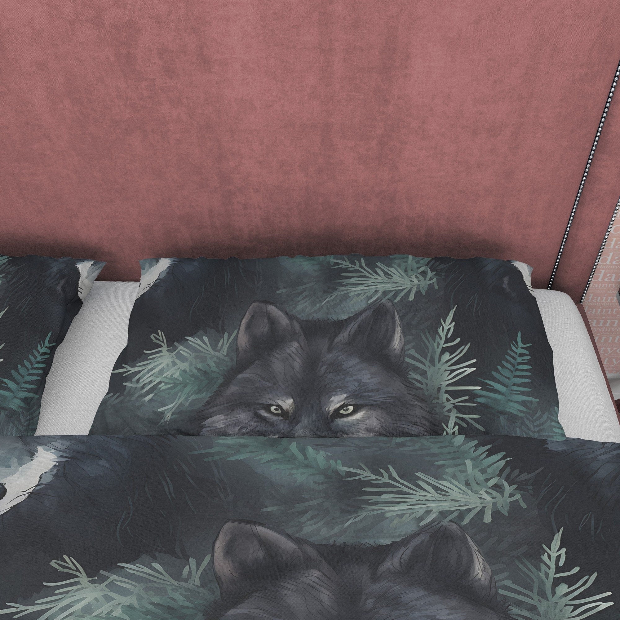 Sneaking Wolf Duvet Cover Set, Halloween Gray Room Decor Aesthetic Zipper Bedding, Fierce Animal Blanket Cover, Scary Forest Bed Cover