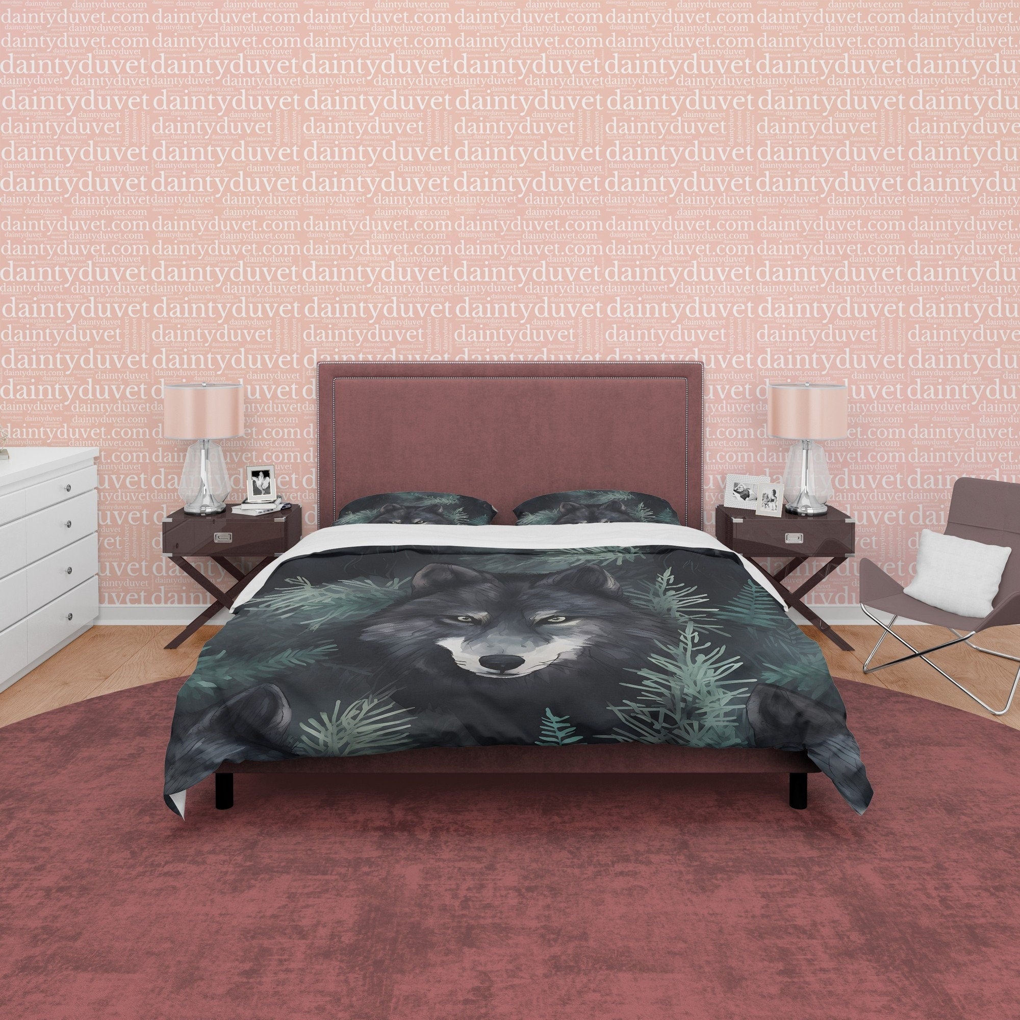 Sneaking Wolf Duvet Cover Set, Halloween Gray Room Decor Aesthetic Zipper Bedding, Fierce Animal Blanket Cover, Scary Forest Bed Cover