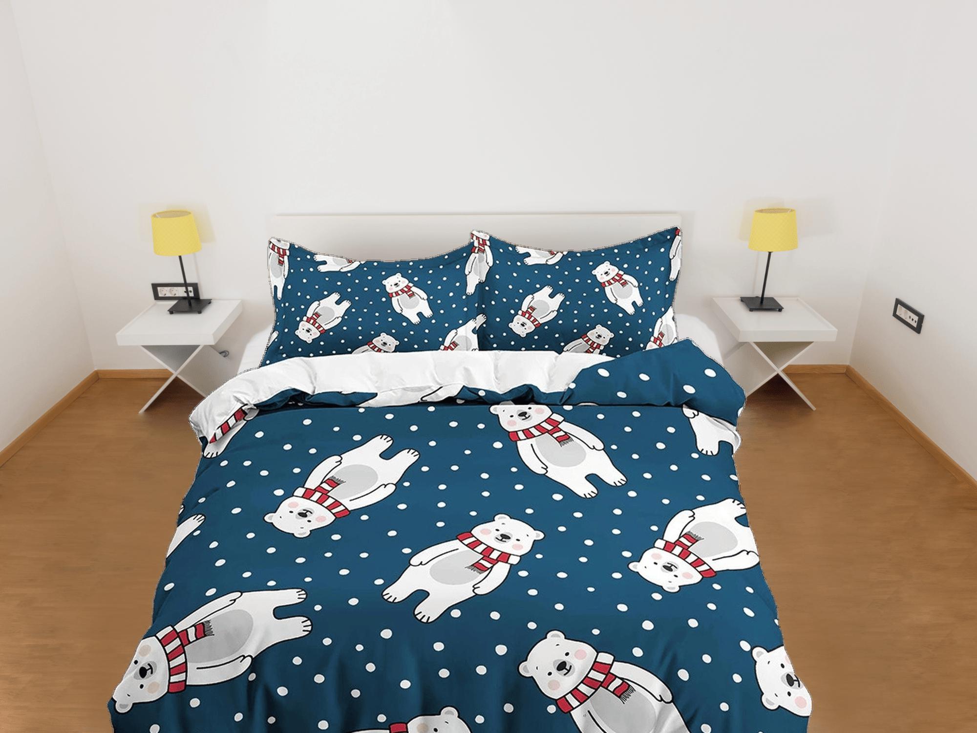 daintyduvet Snow Polar Bear Dark Blue Bedding, Duvet Cover Set & Pillowcase, Zipper Bedding, Dorm Bedding, Teens Adult Duvet King Queen Full Twin Single