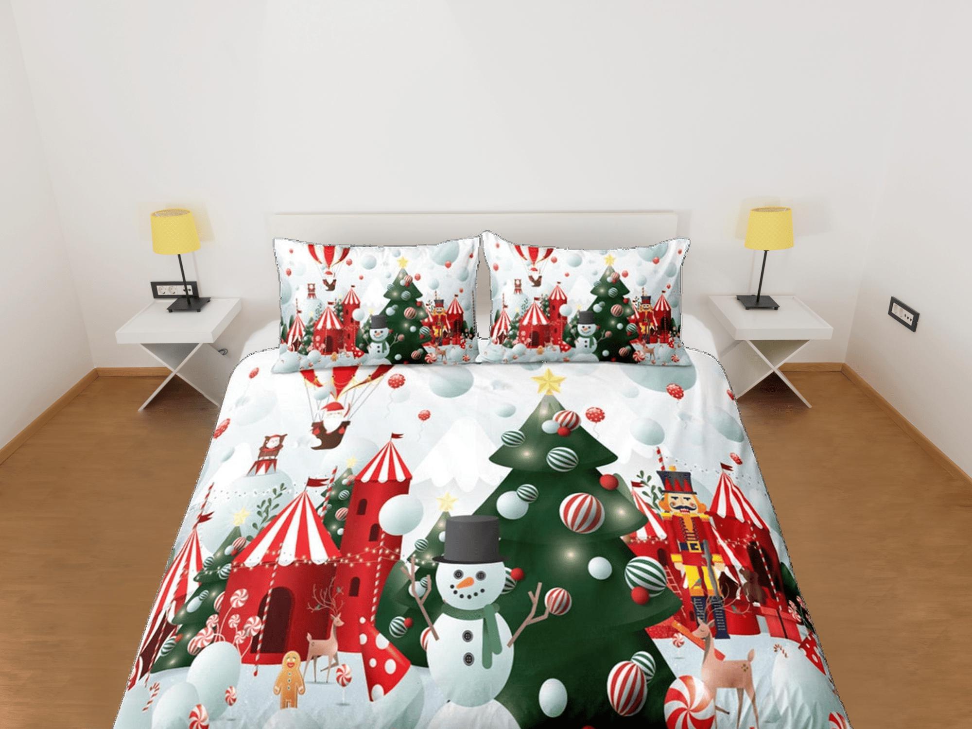 daintyduvet Snowman christmas tree duvet cover set, christmas full size bedding & pillowcase, college bedding, crib toddler bedding, holiday gift