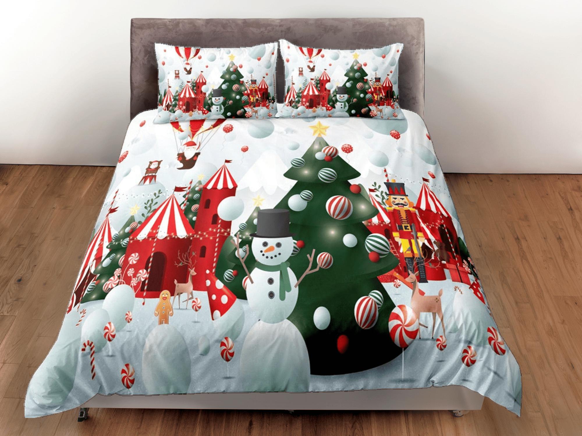 daintyduvet Snowman christmas tree duvet cover set, christmas full size bedding & pillowcase, college bedding, crib toddler bedding, holiday gift