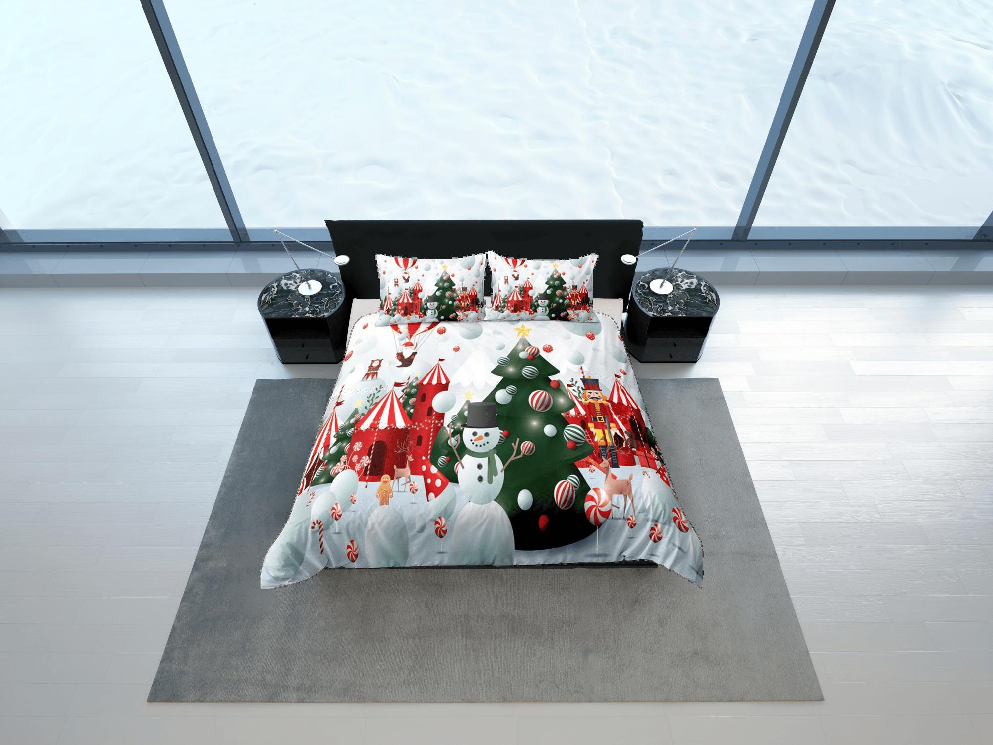 daintyduvet Snowman christmas tree duvet cover set, christmas full size bedding & pillowcase, college bedding, crib toddler bedding, holiday gift