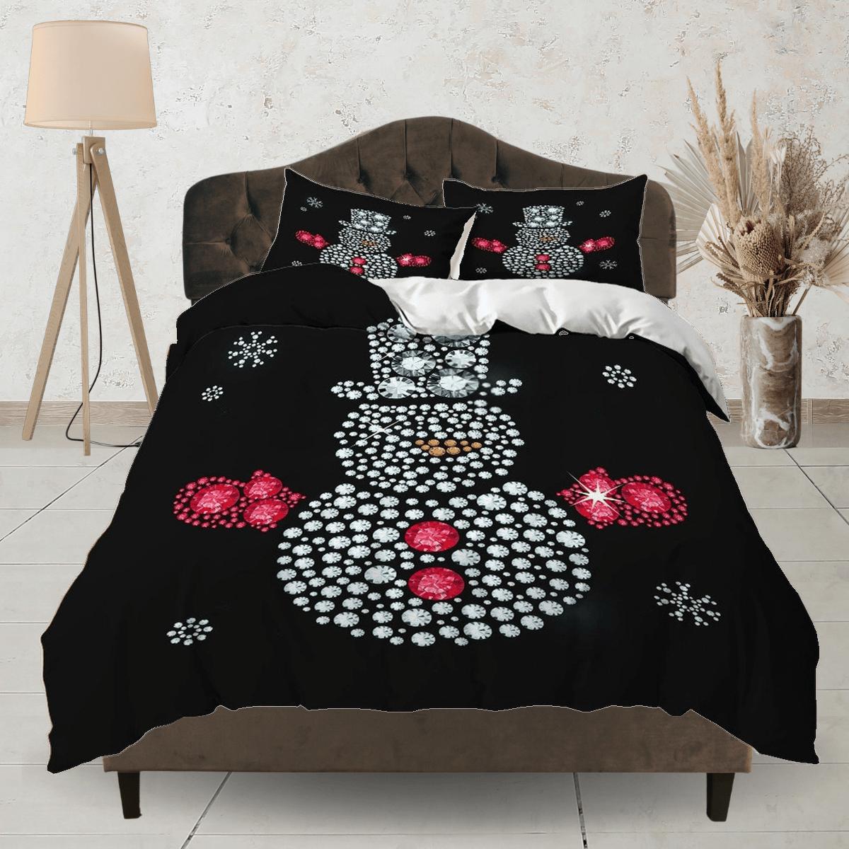 daintyduvet Snowman diamonds Christmas bedding & pillowcase holiday gift duvet cover king queen full twin toddler bedding baby Christmas farmhouse decor