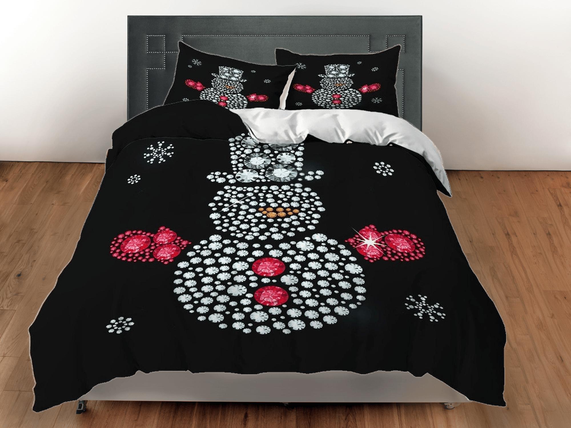 daintyduvet Snowman diamonds Christmas bedding & pillowcase holiday gift duvet cover king queen full twin toddler bedding baby Christmas farmhouse decor