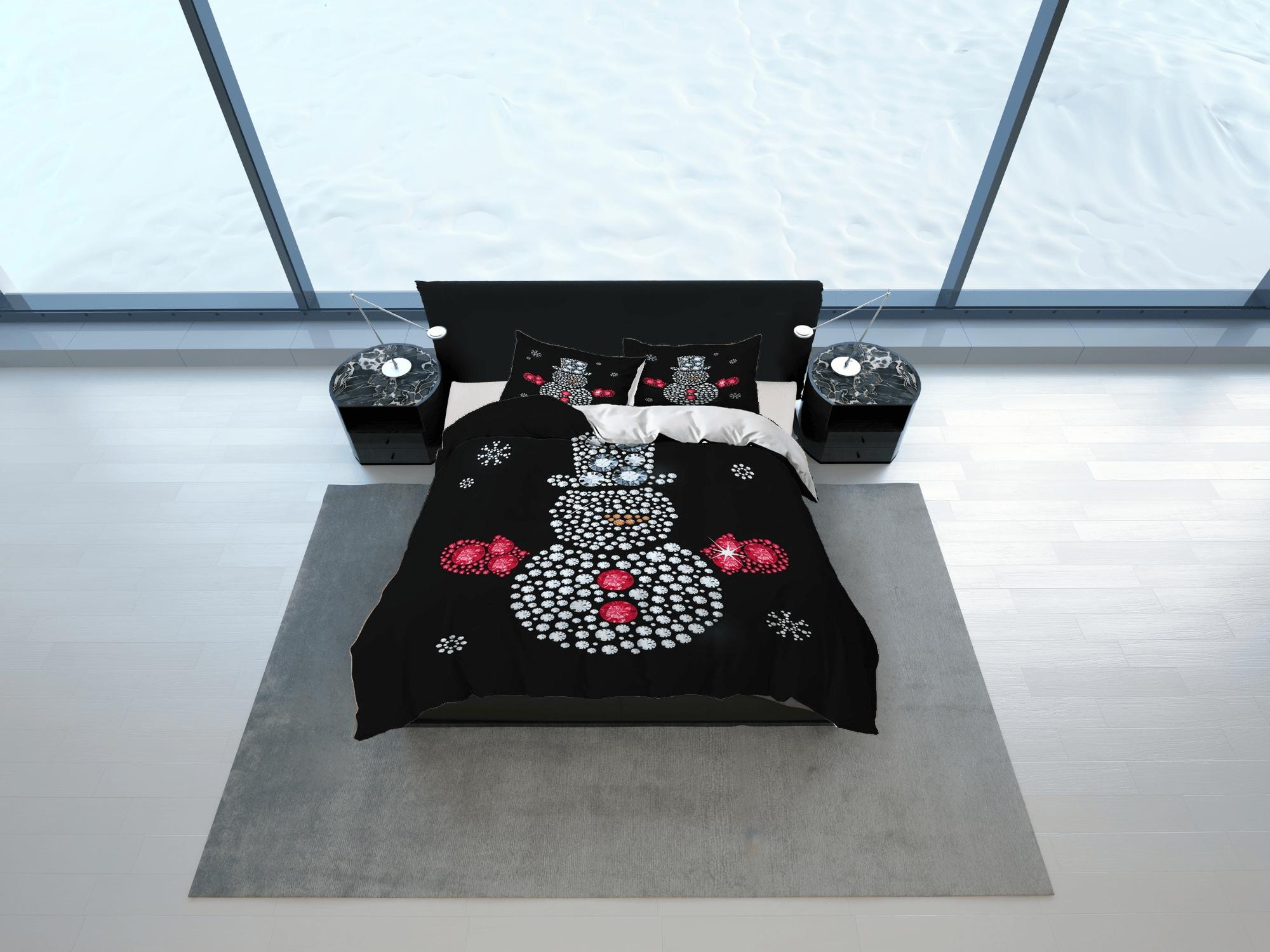 daintyduvet Snowman diamonds Christmas bedding & pillowcase holiday gift duvet cover king queen full twin toddler bedding baby Christmas farmhouse decor