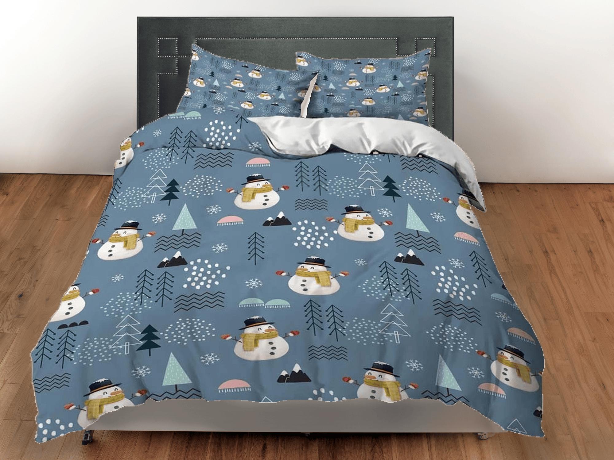 daintyduvet Snowman pattern Christmas bedding & pillowcase holiday gift denim blue duvet cover king queen twin toddler bedding baby Christmas farmhouse