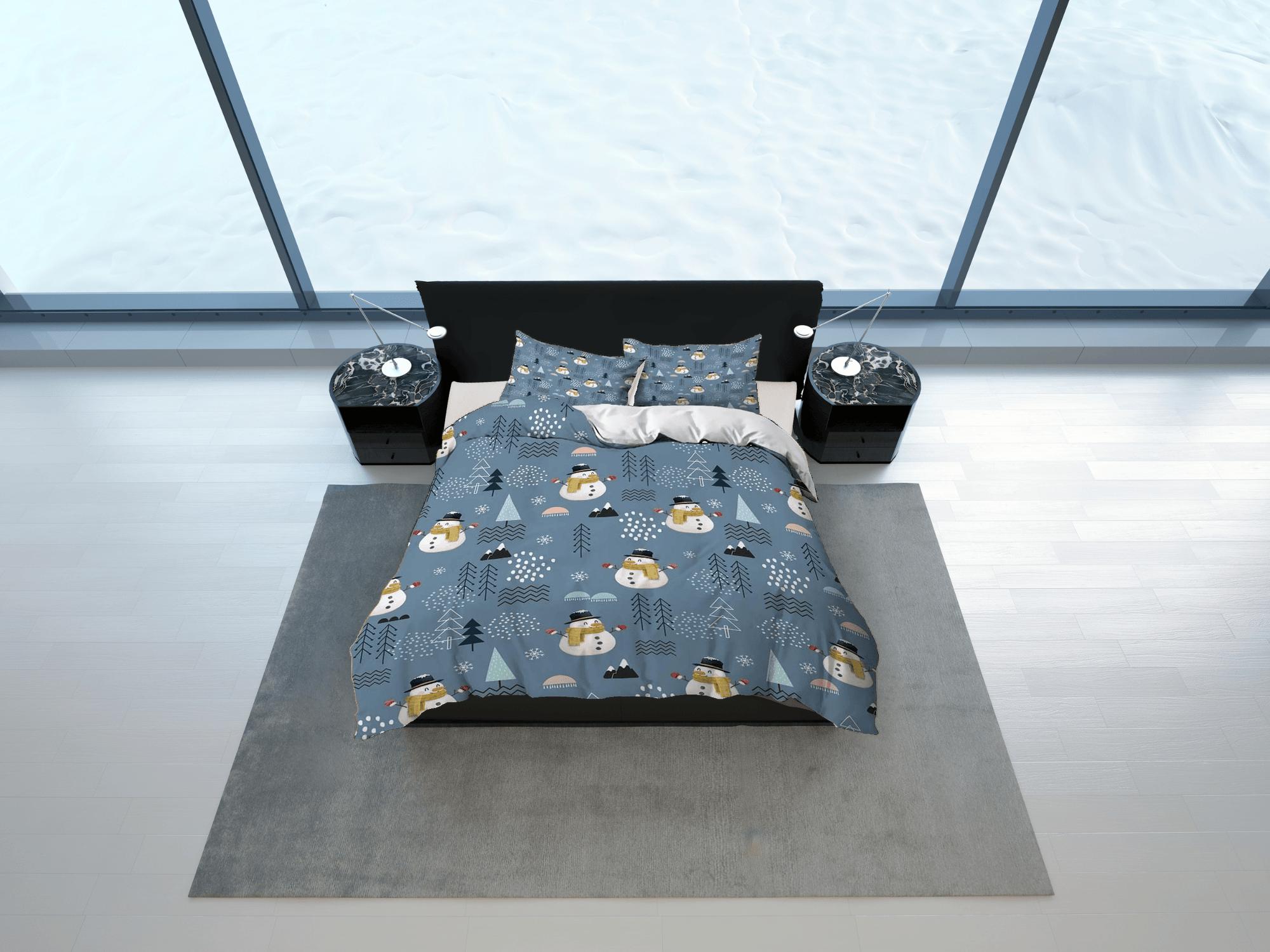 daintyduvet Snowman pattern Christmas bedding & pillowcase holiday gift denim blue duvet cover king queen twin toddler bedding baby Christmas farmhouse