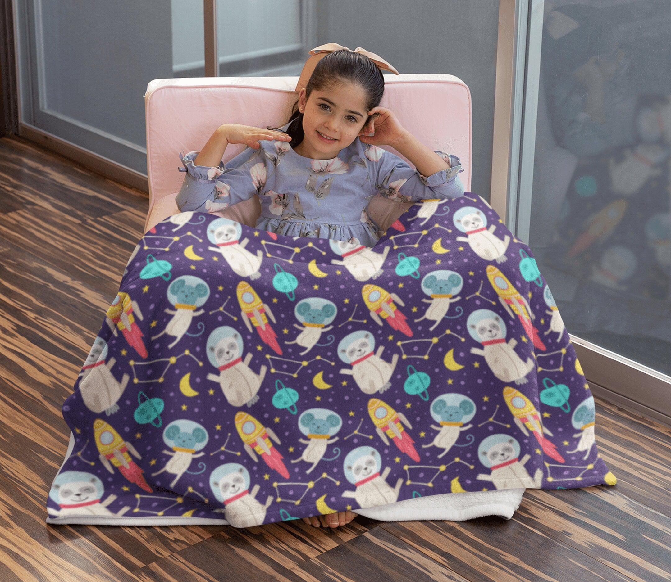 daintyduvet Space Galaxy Astronauts Rockets Soft Fluffy Velvet Flannel Fleece Throw Blanket