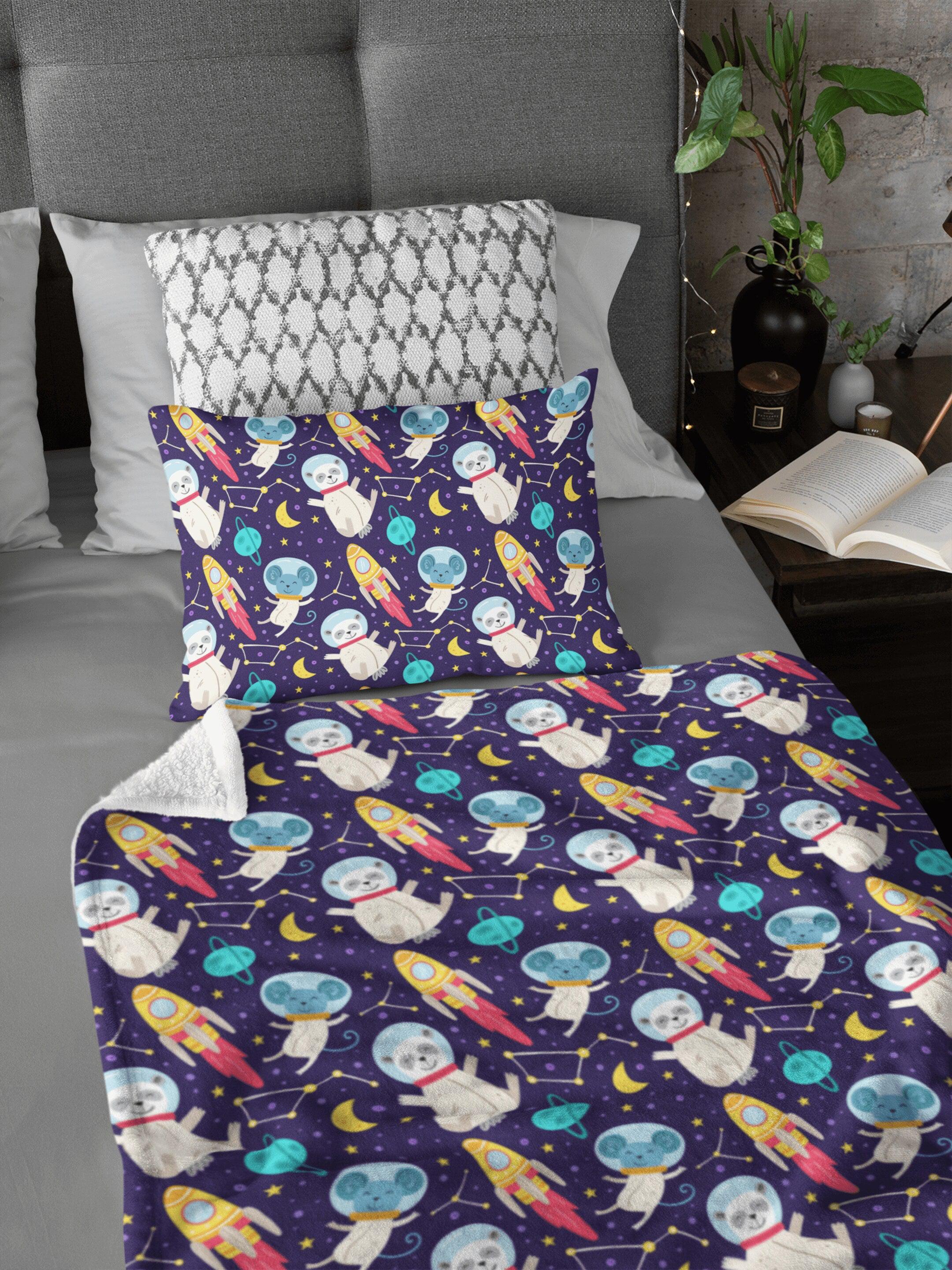 daintyduvet Space Galaxy Astronauts Rockets Soft Fluffy Velvet Flannel Fleece Throw Blanket