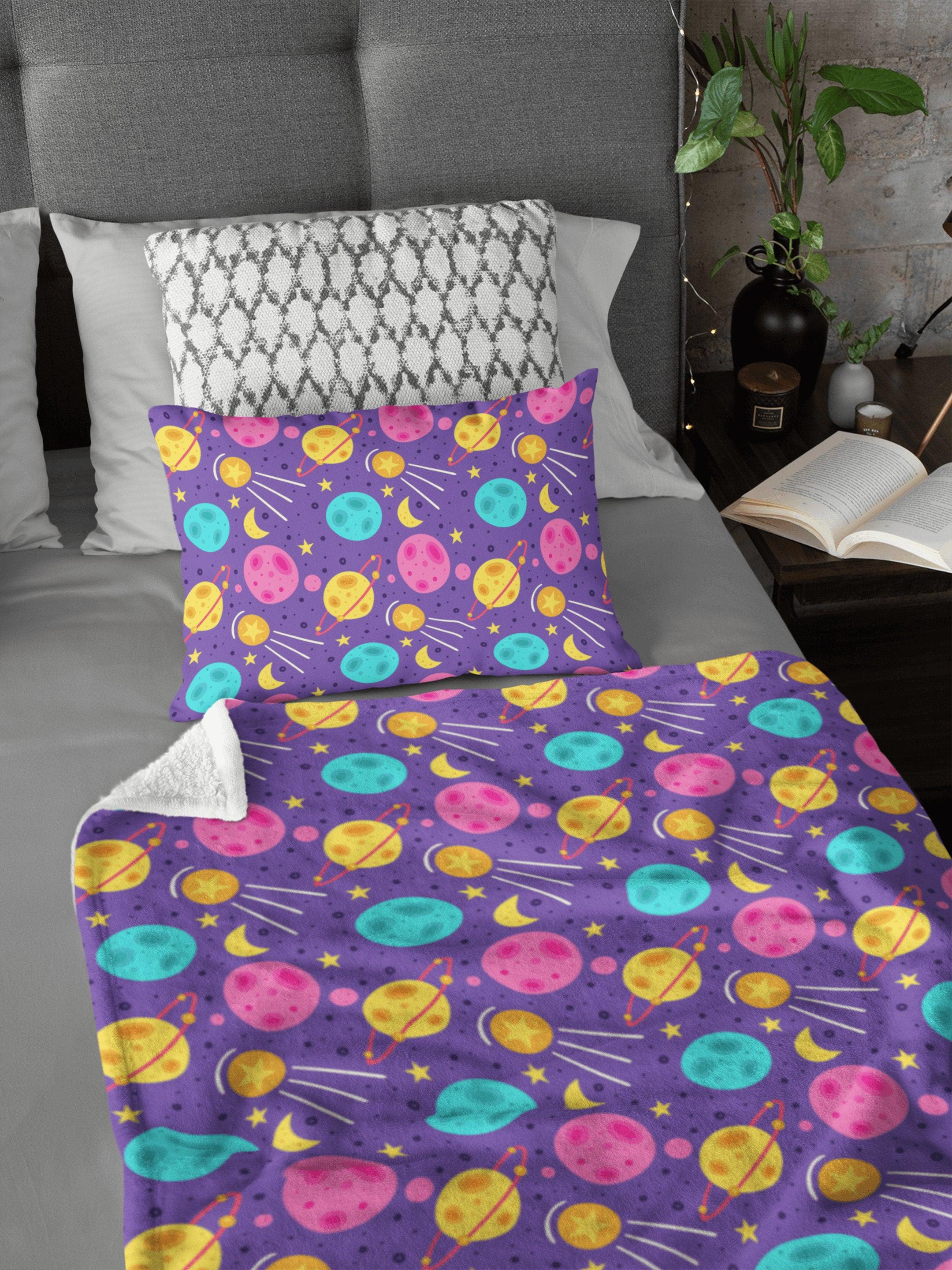 daintyduvet Space Galaxy Planets Comets Moon Soft Fluffy Velvet Flannel Fleece Throw Blanket