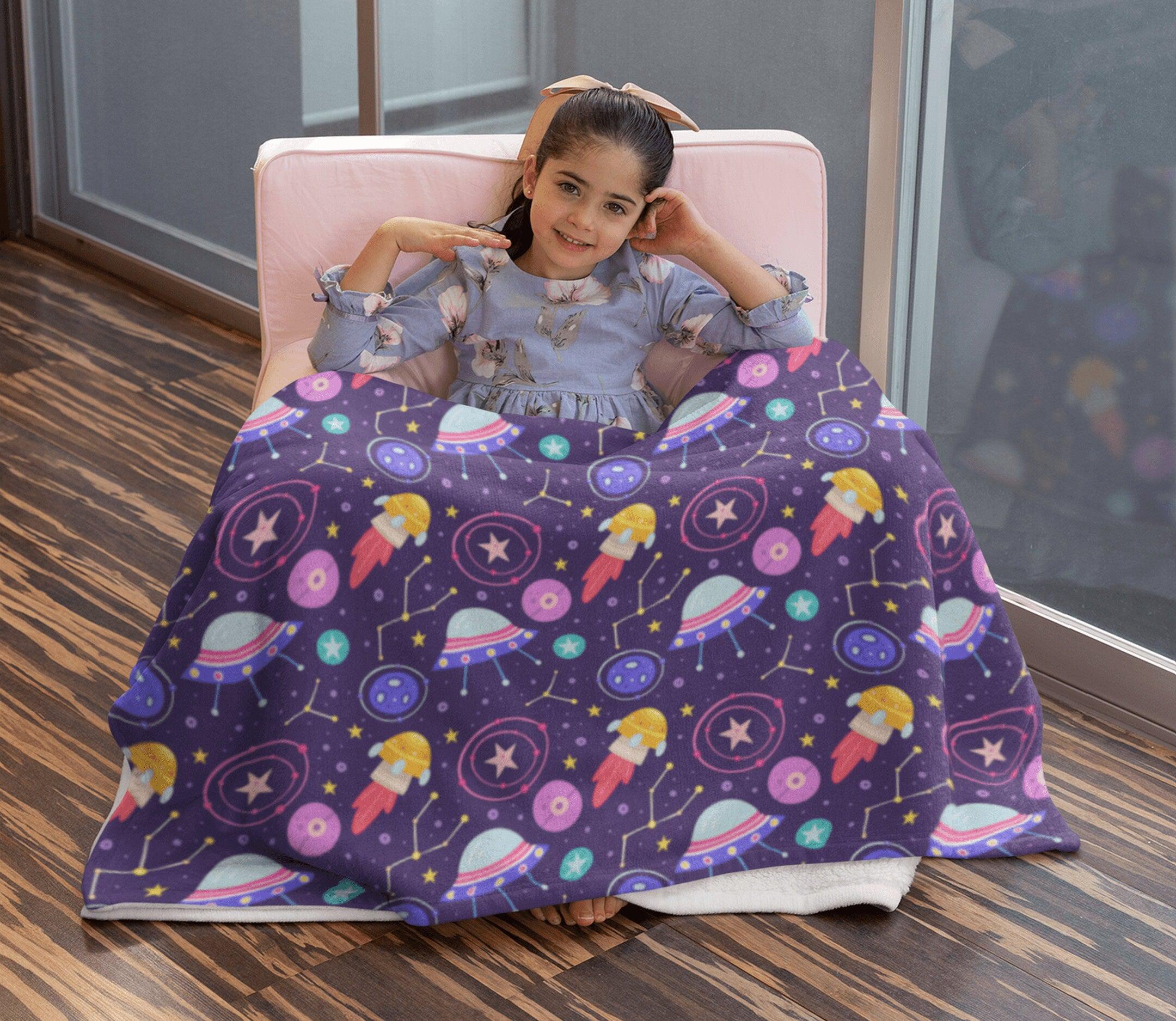 daintyduvet Space Galaxy Stars Spaceship Soft Fluffy Velvet Flannel Fleece Throw Blanket