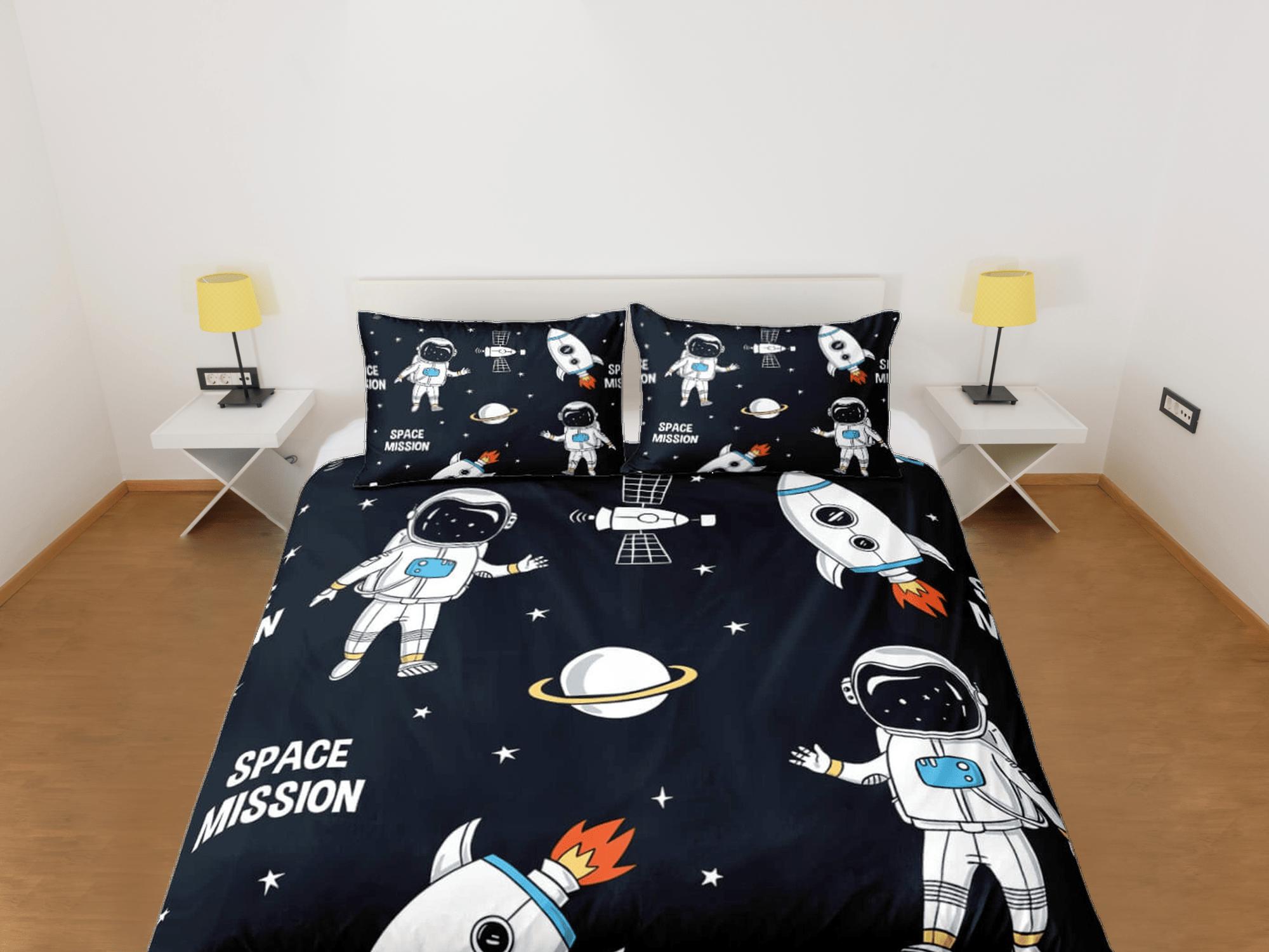 daintyduvet Space mission astronaut duvet cover set for kids, galaxy bedding set full, king, queen, dorm bedding, toddler bedding aesthetic bedspread