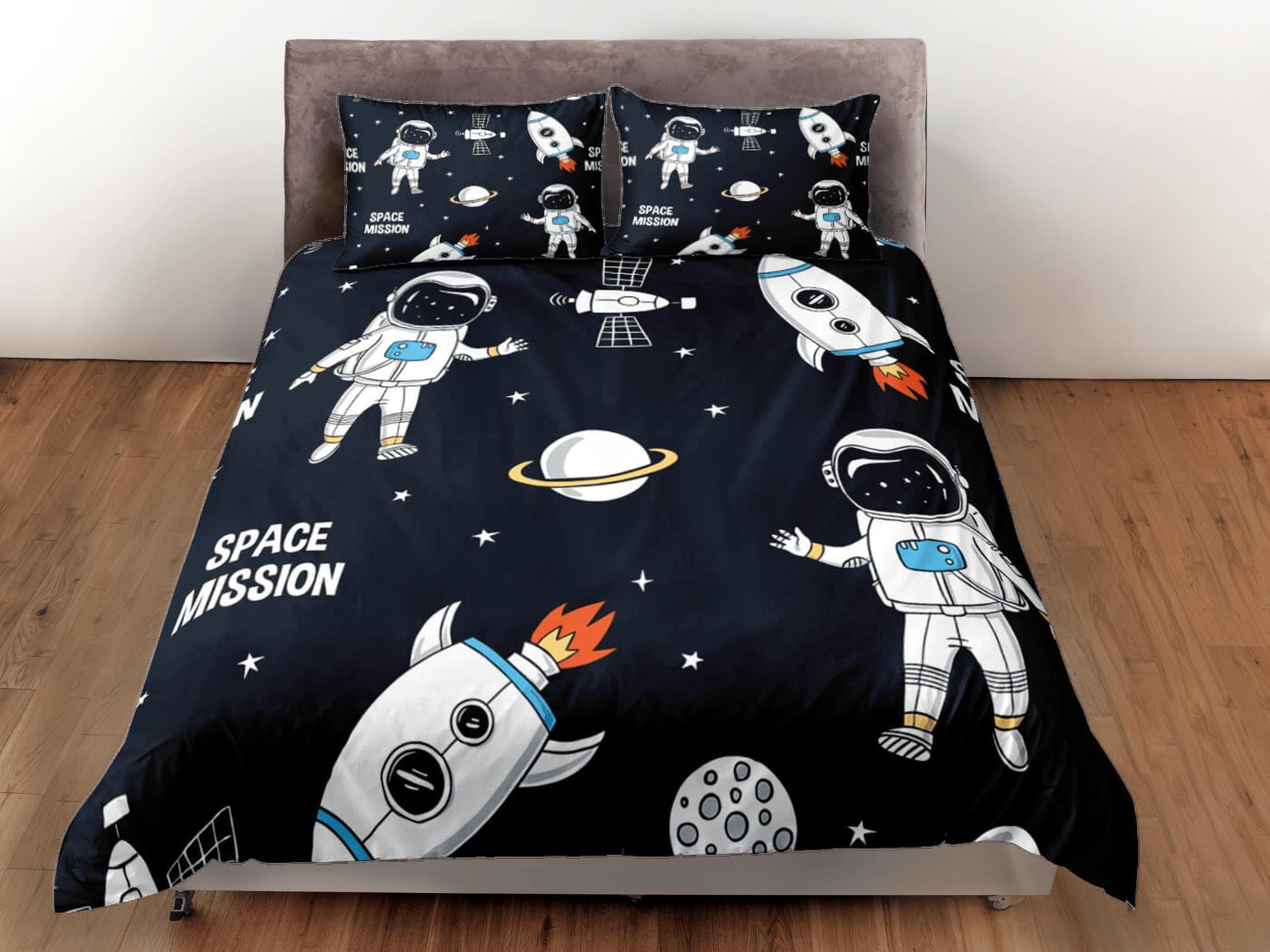 daintyduvet Space mission astronaut duvet cover set for kids, galaxy bedding set full, king, queen, dorm bedding, toddler bedding aesthetic bedspread