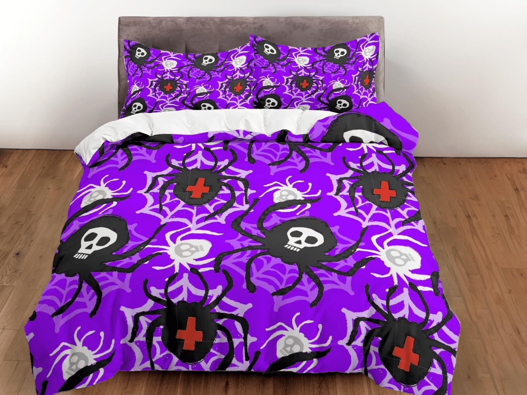daintyduvet Spiders purple halloween bedding & pillowcase, gothic duvet cover, dorm bedding, halloween goth decor toddler bedding, halloween gift
